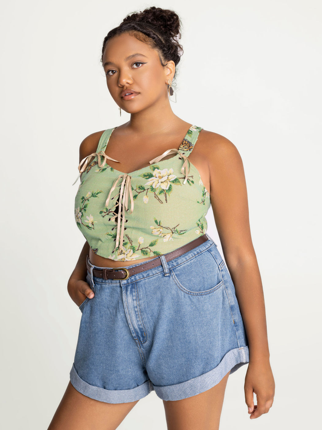 Blumen & Schmetterling Schnür Tanktop Kurve & Plus