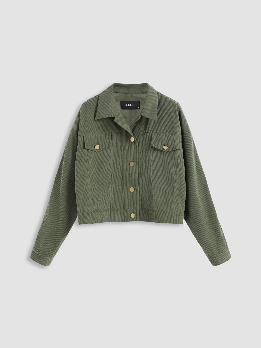  Einfarbige Cordjacke mit Knöpfen und Rückenbindung