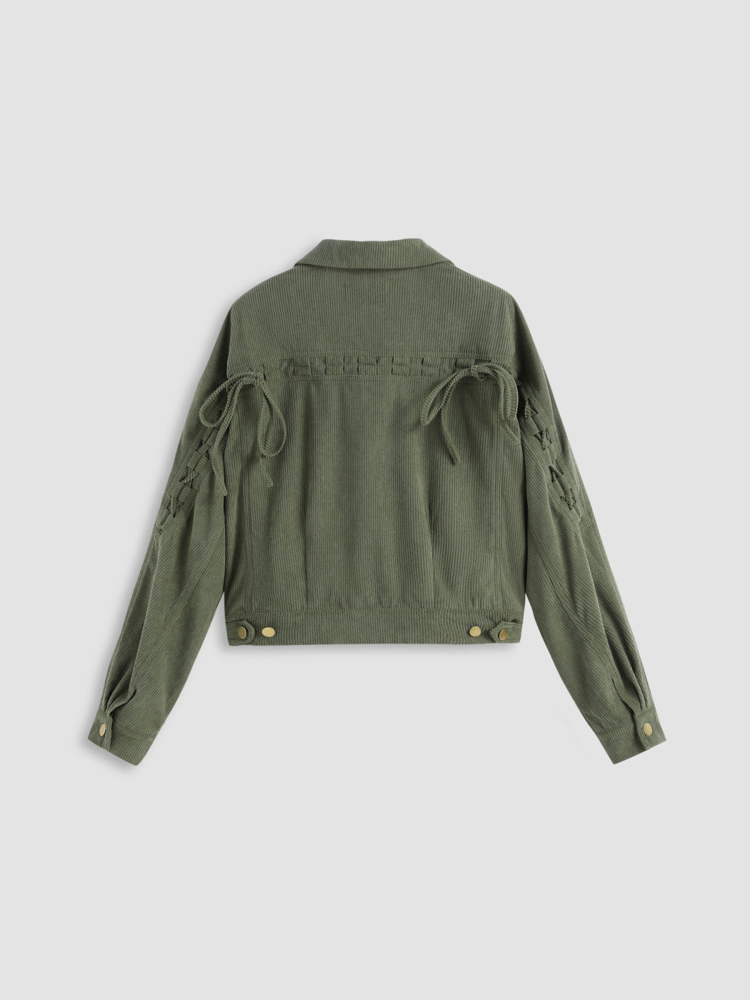  Einfarbige Cordjacke mit Knöpfen und Rückenbindung