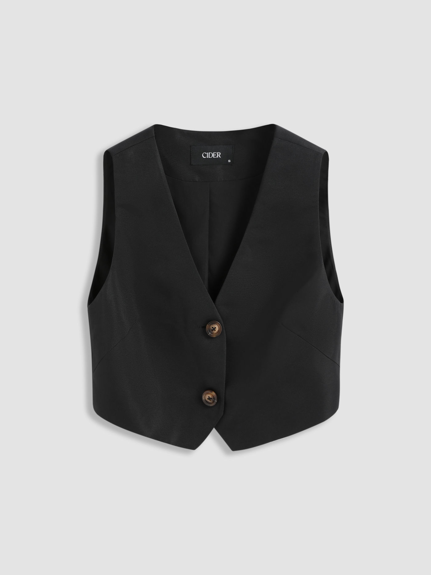 Recycled Fabric Solid Button Crop Vest