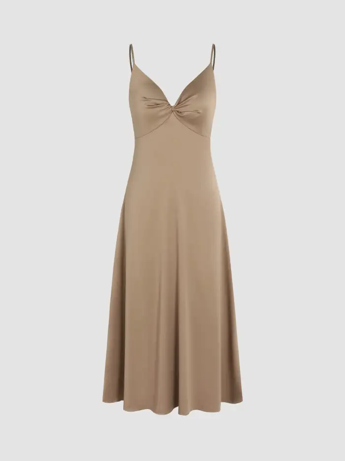 Hoco Dress Homecoming Recycled Fabric Solid Satin Ruffles Cami Midi Dress  For Date Wedding Exhibition Coffee Shop Work