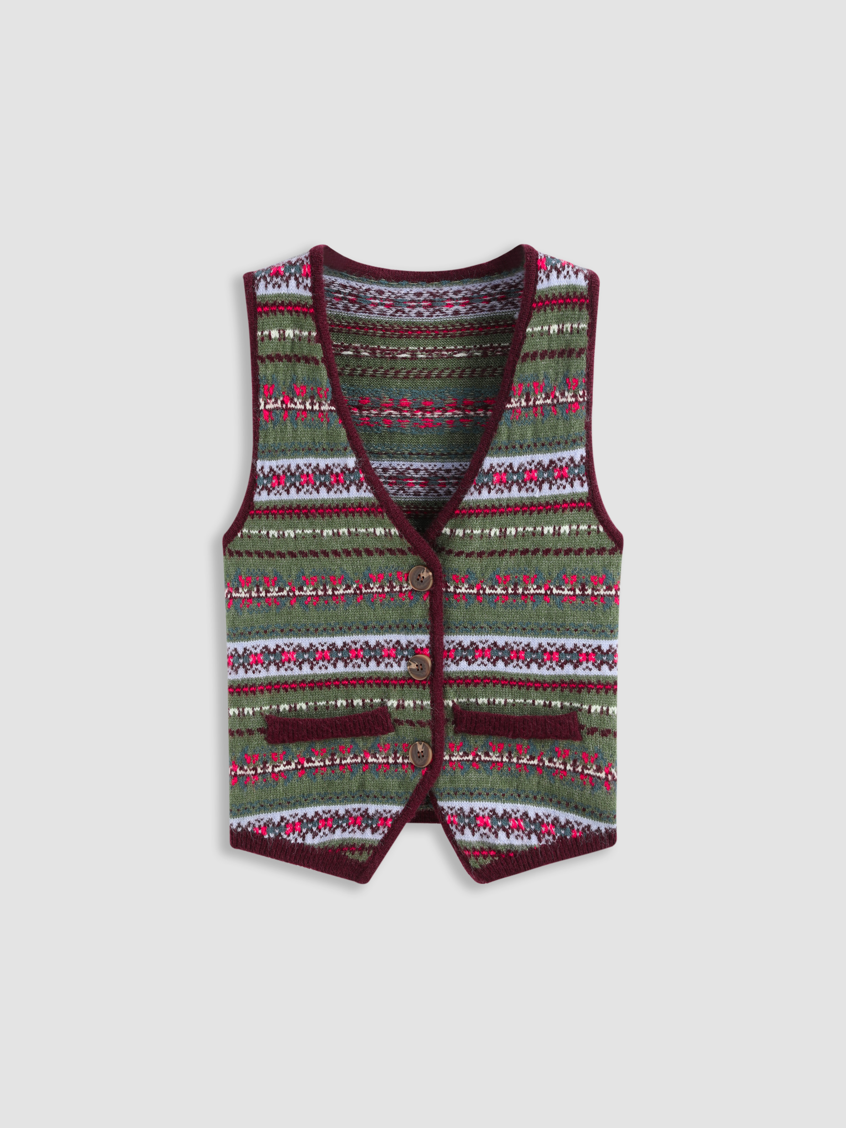 Button Up Striped Knitted Vest For School Holiday
