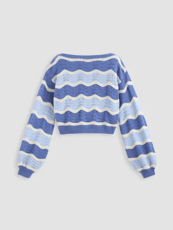 Wave Striped Lantern Sleeve Sweater