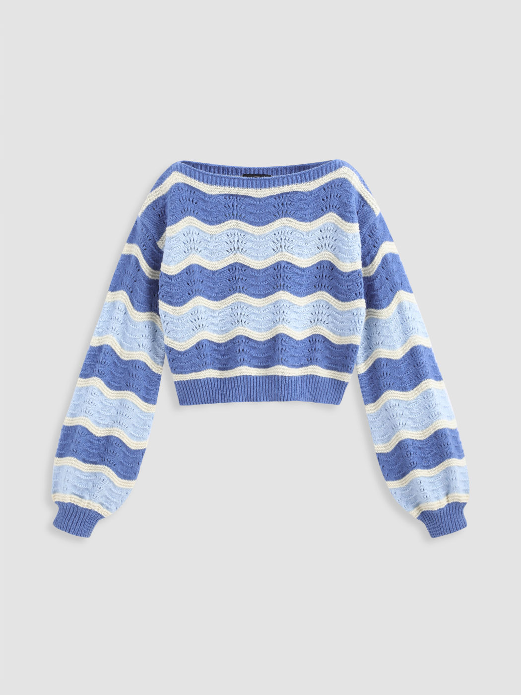 Wellenstreifen Pullover mit Laternenärmeln
