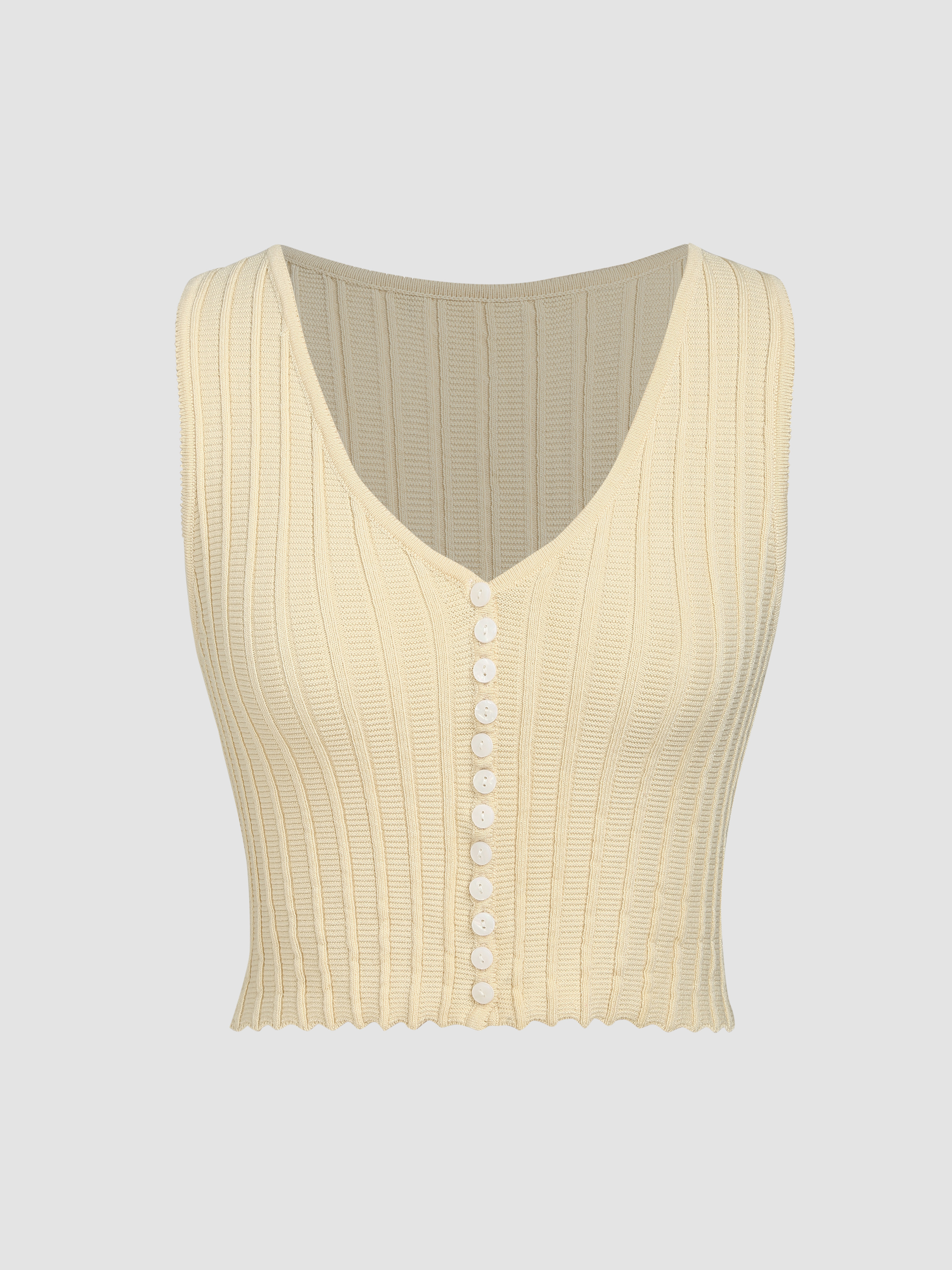 Solid Texture Button Knitted Tank Top For Coffee Shop Outdoor Vacation
