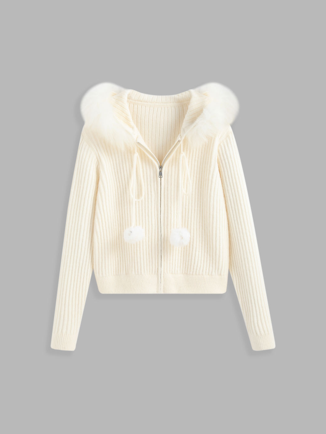 Fuzzy-Strickjacke mit Kapuze und Reißverschluss
