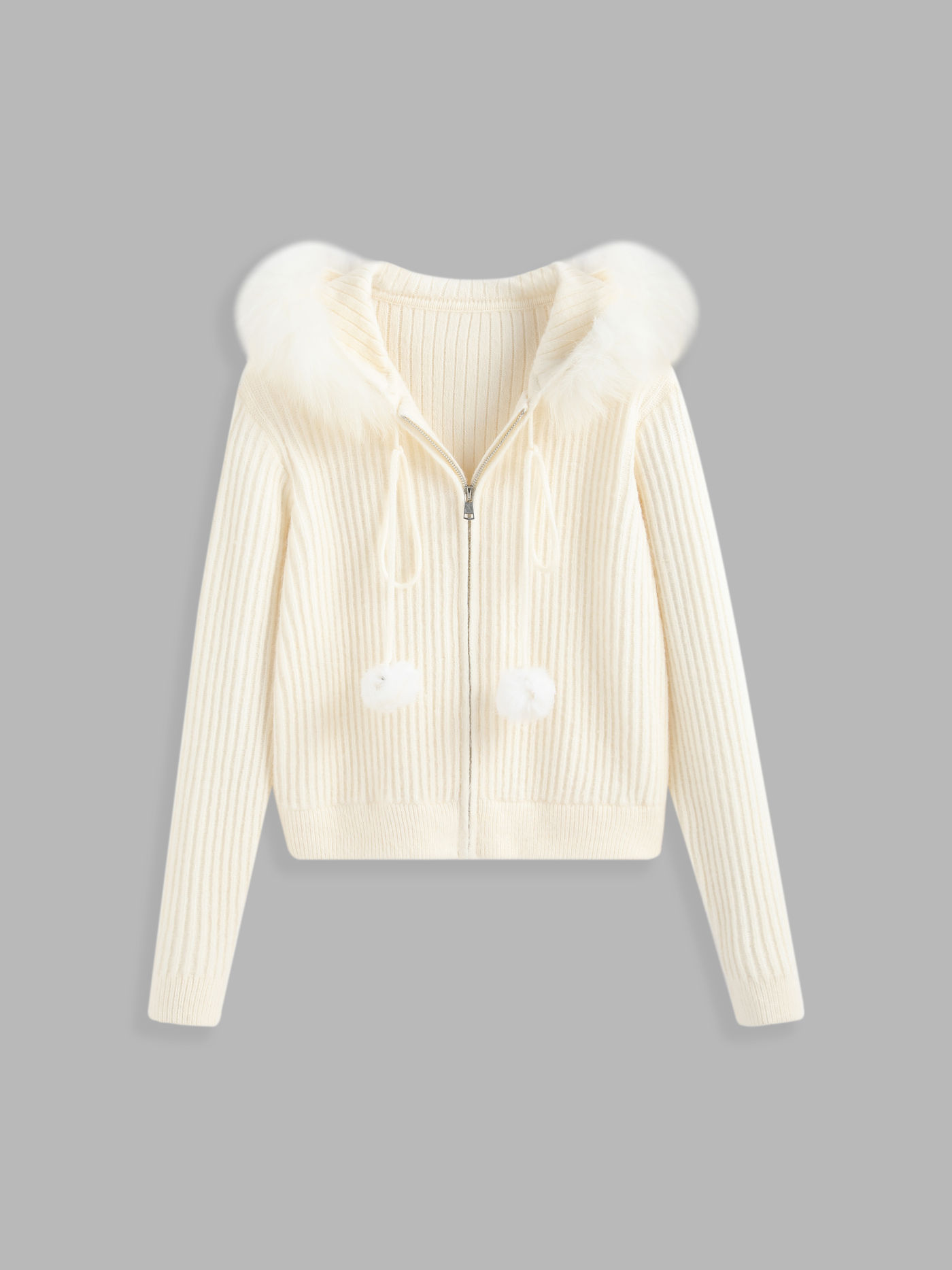 Fuzzy Hooded Zip Up Cardigan