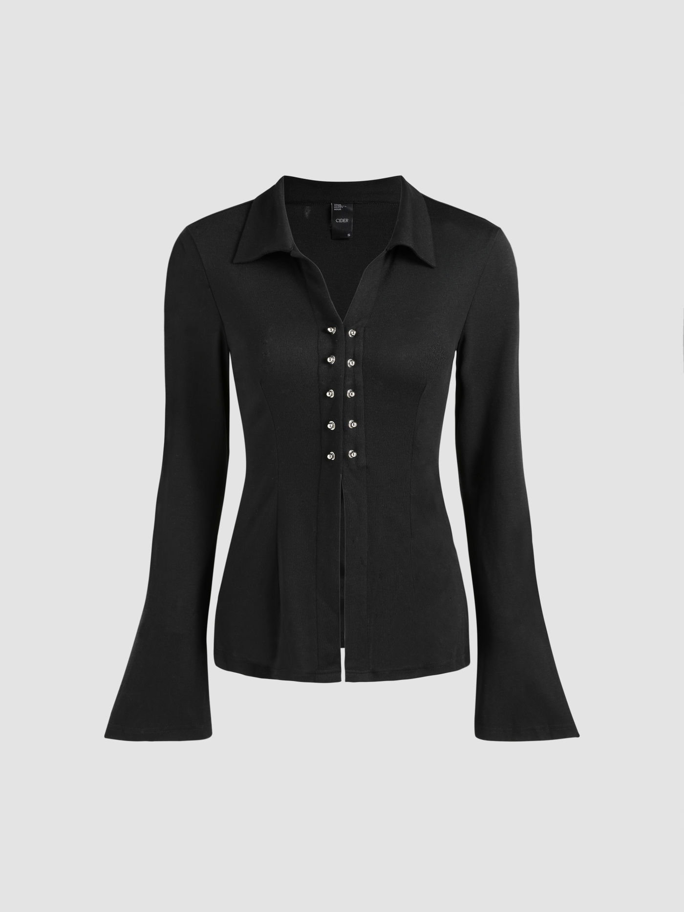 Solid Collar Button Up Top