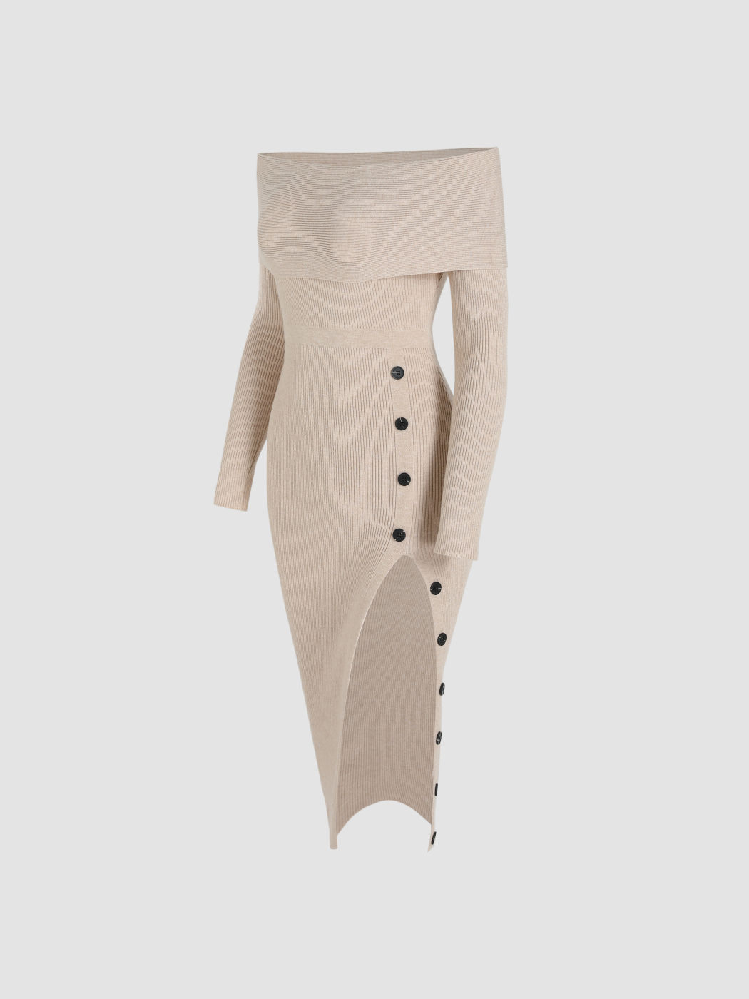 Rib-Knit Slit Sweater Dress