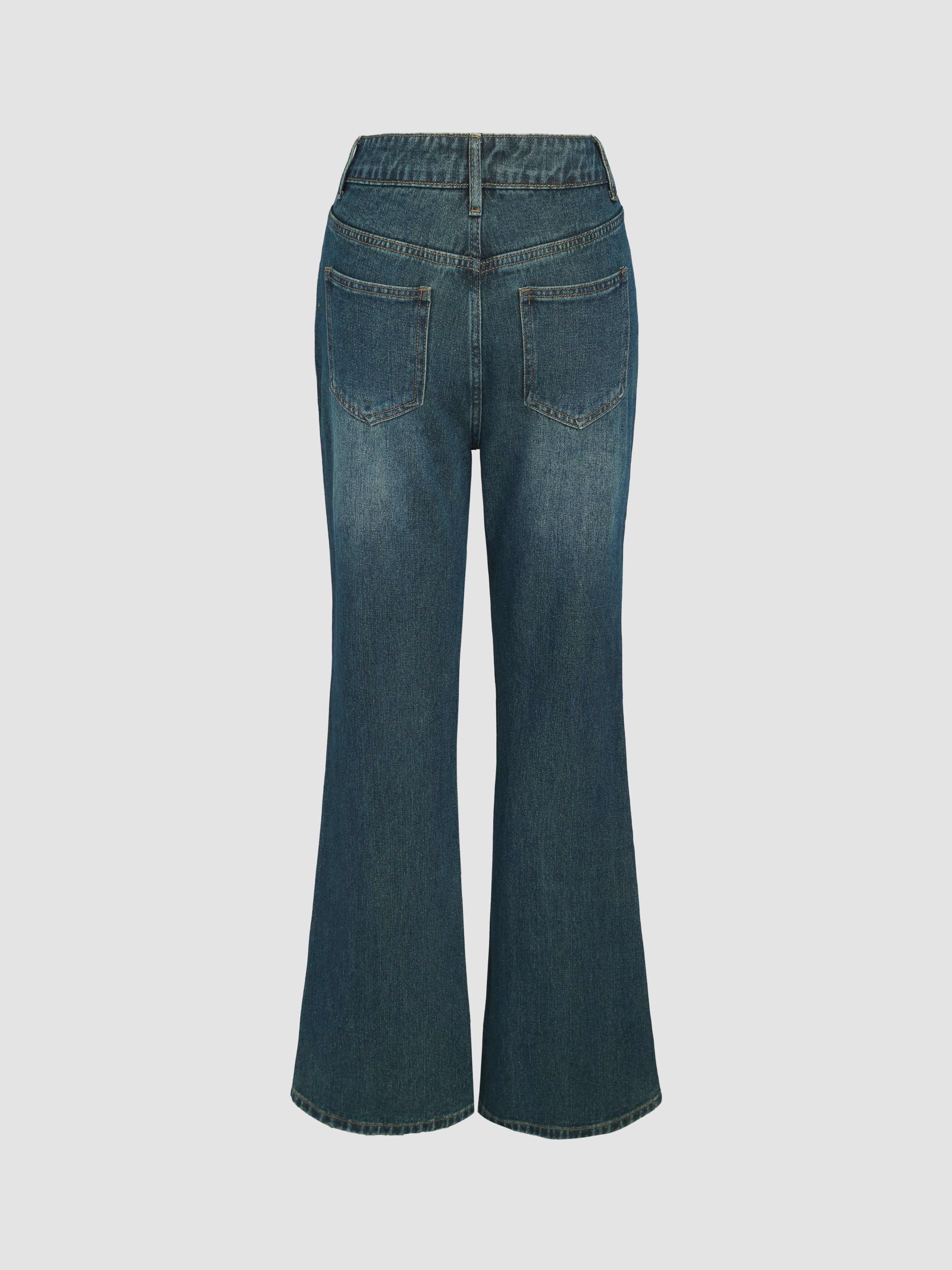 【Raucohouse】Retro waist hook cut-out denim pants Raucohouse】Retro waist hook cut-out denim pants