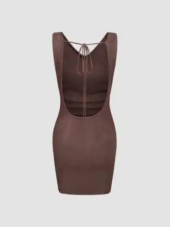 Solids rückenfreies Strickkleid mit Kordelzug