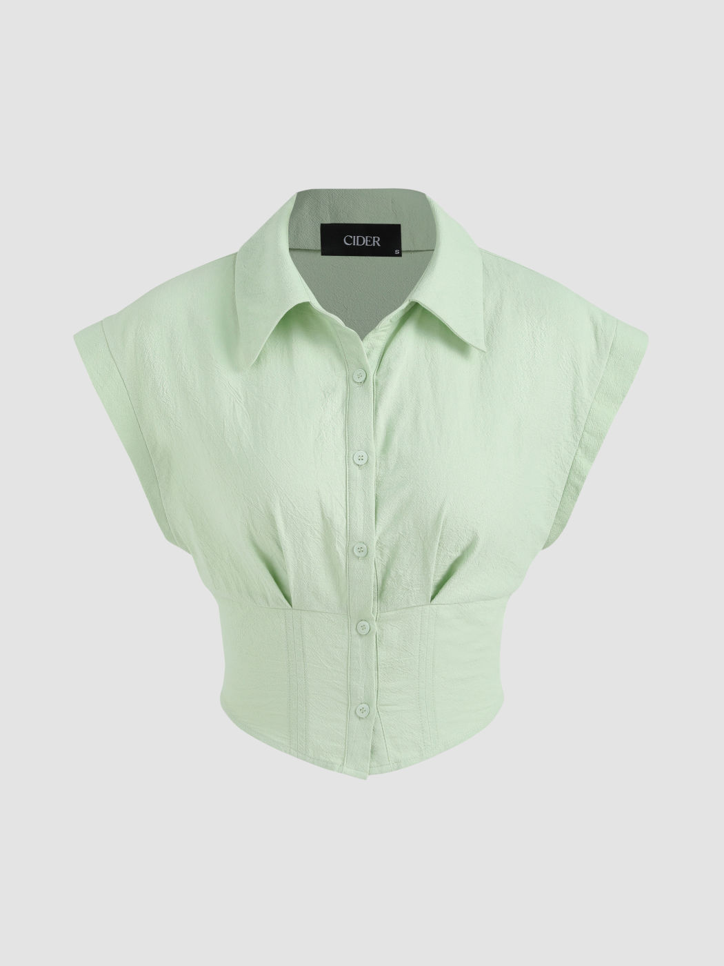 Solid Button Up Crop Blouse