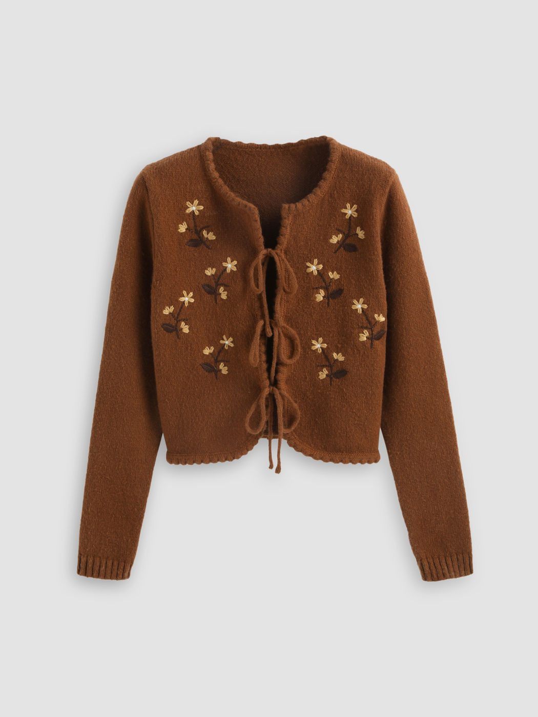 Floral Embroidery Knotted Cardigan