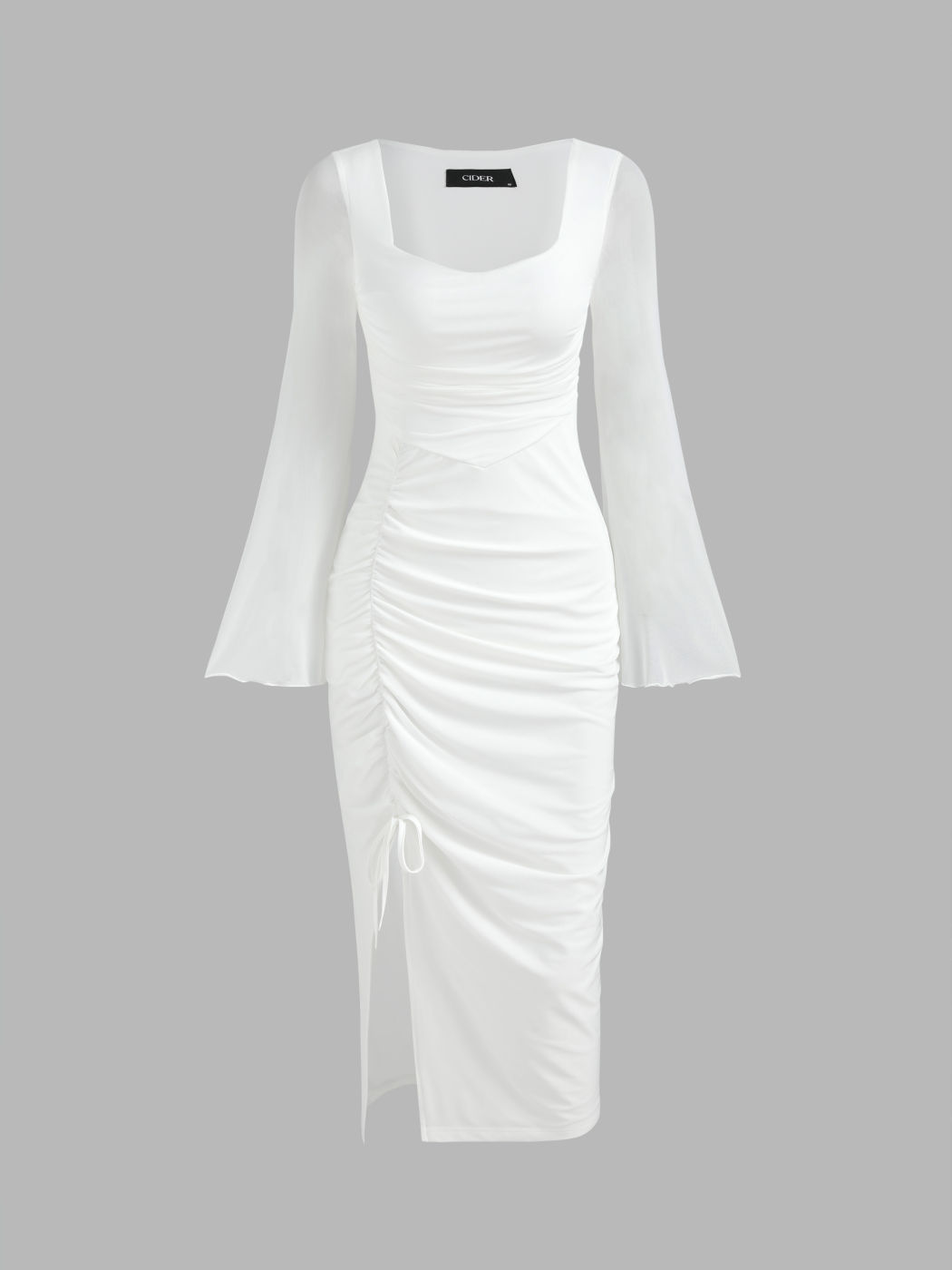 Solids gerafftes Kleid mit Kordelzug und Schlitz