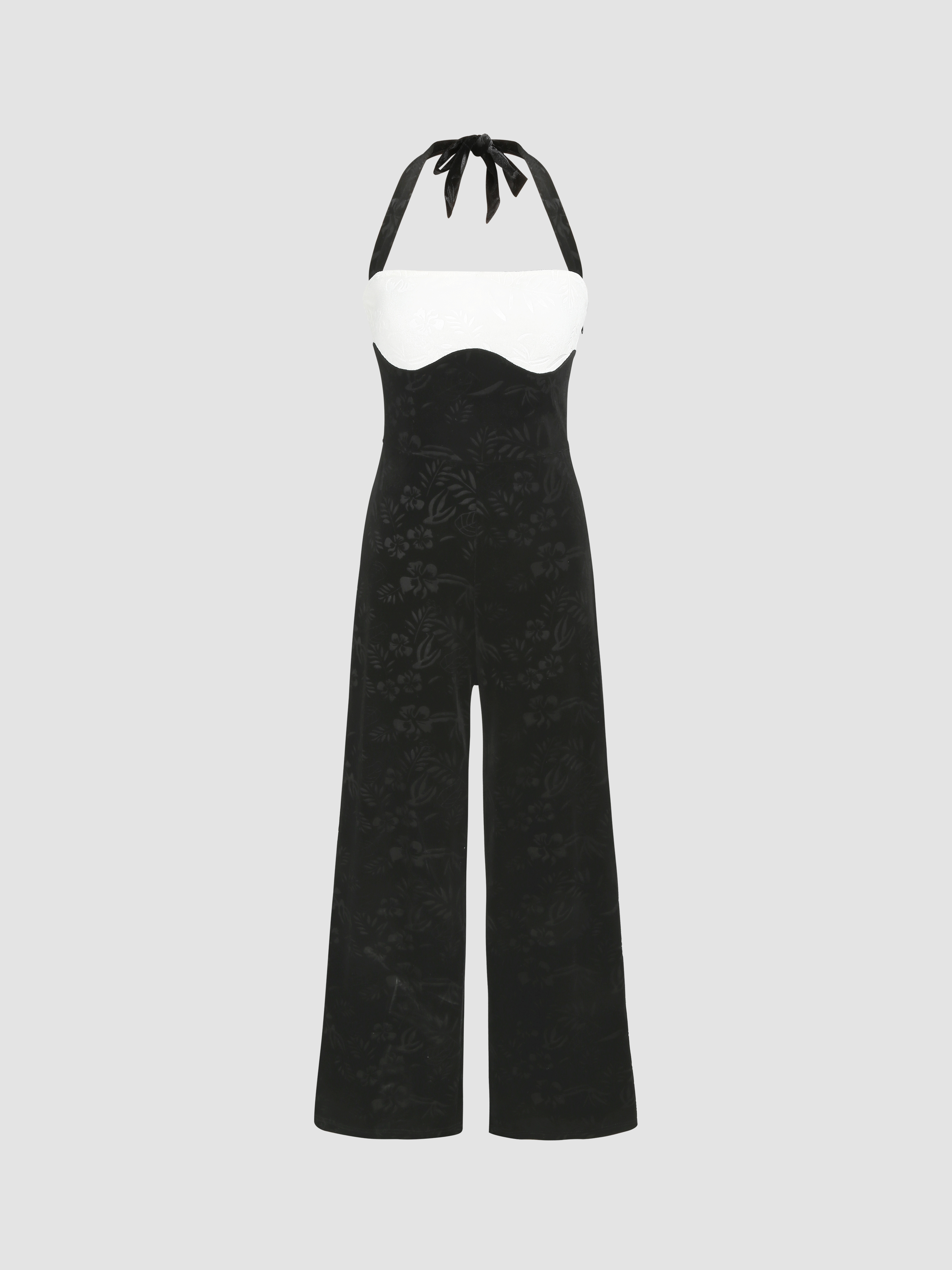 Contrasting Floral Halter Jumpsuit Cider