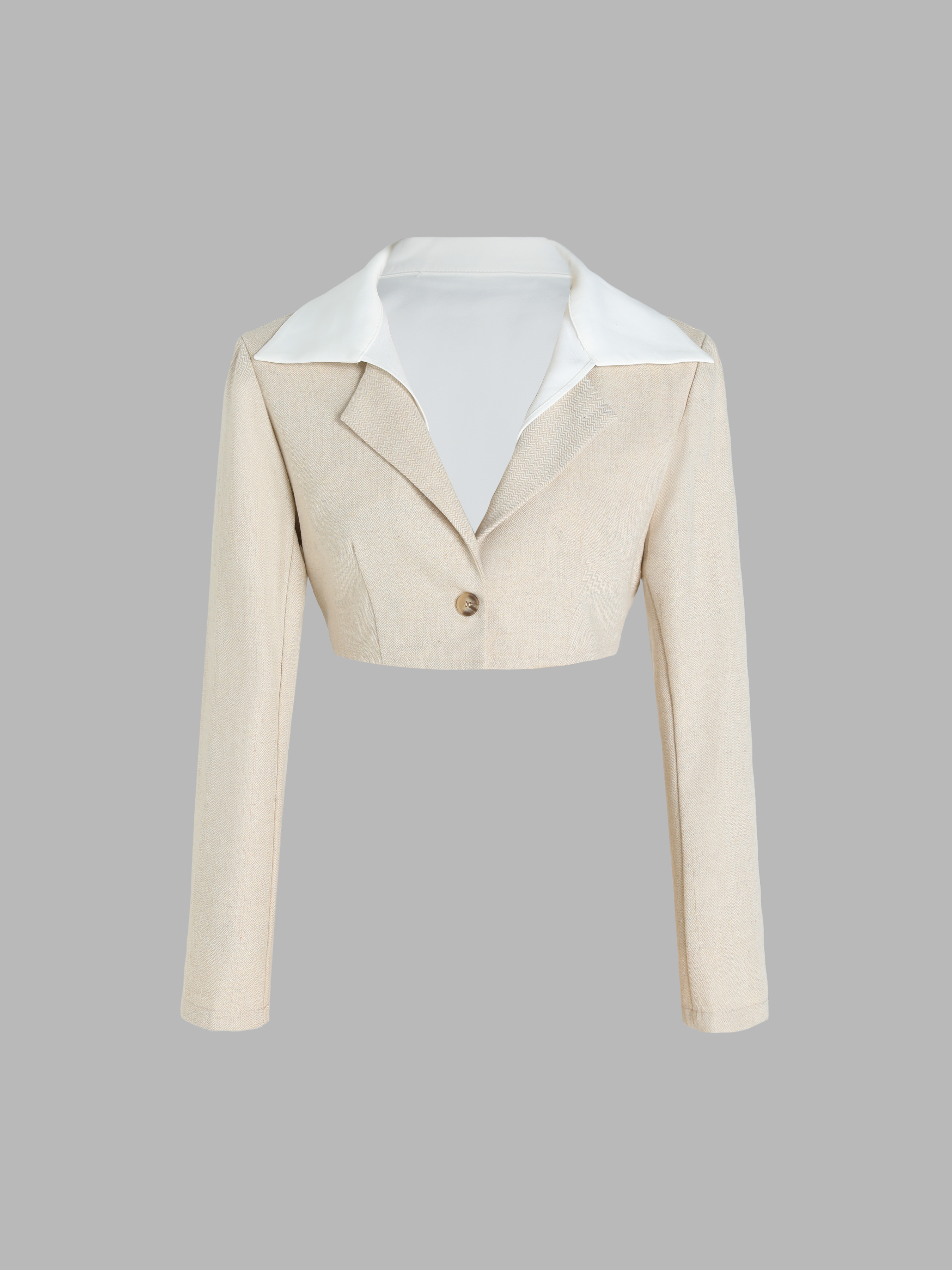 【Cider】ソリッド ボタン ジャケット 織布 ソリッド ボタン クロップ ブレザー For デート 仕事 休日