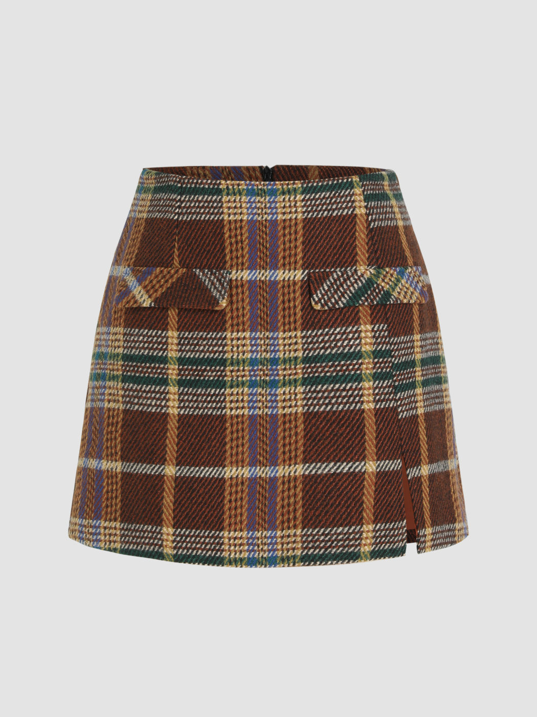 Tweed Tartan Split Mini Skirt