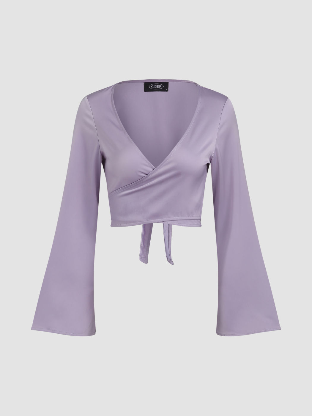 Einfarbiges Crop-Top mit Glockenärmeln zum Binden vorne