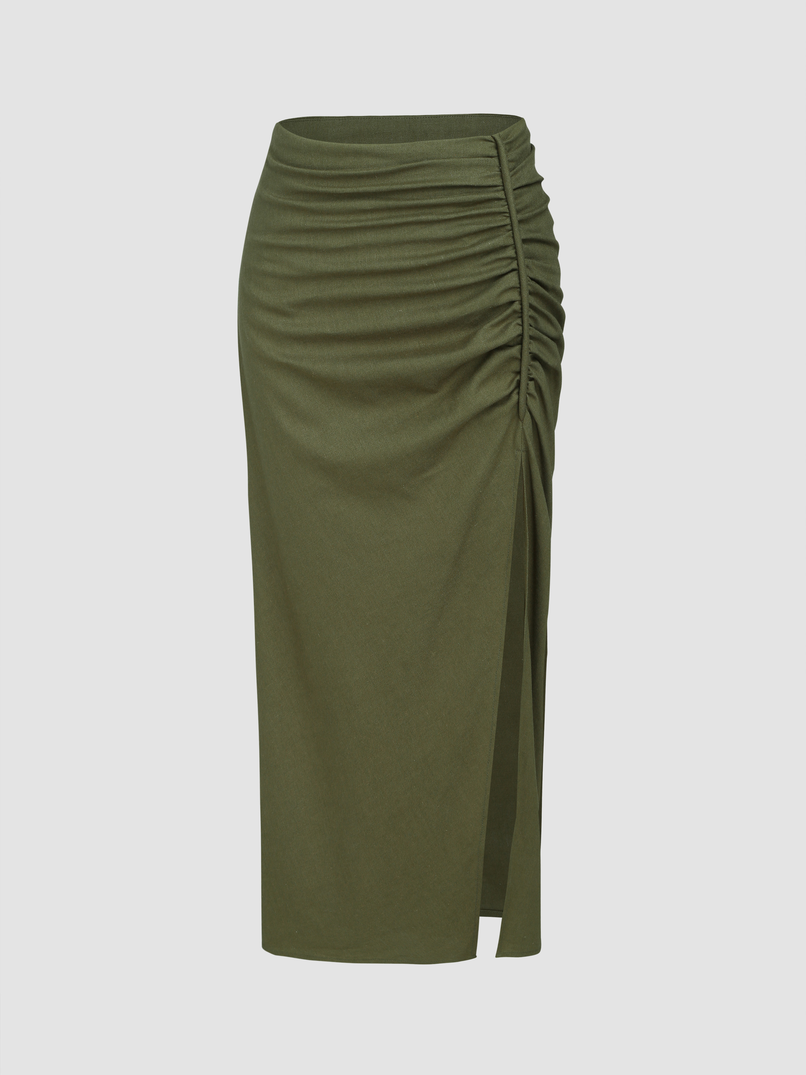 Ruched Solid Split Skirt For Date Exhibition Vacation 5232