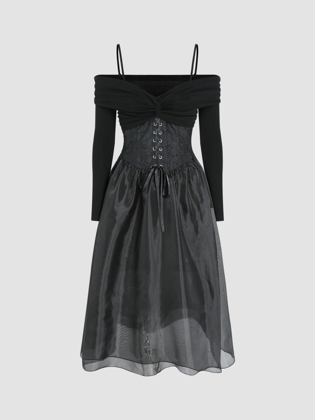 Langes Korsett-Mesh-Kleid zum Schnüren