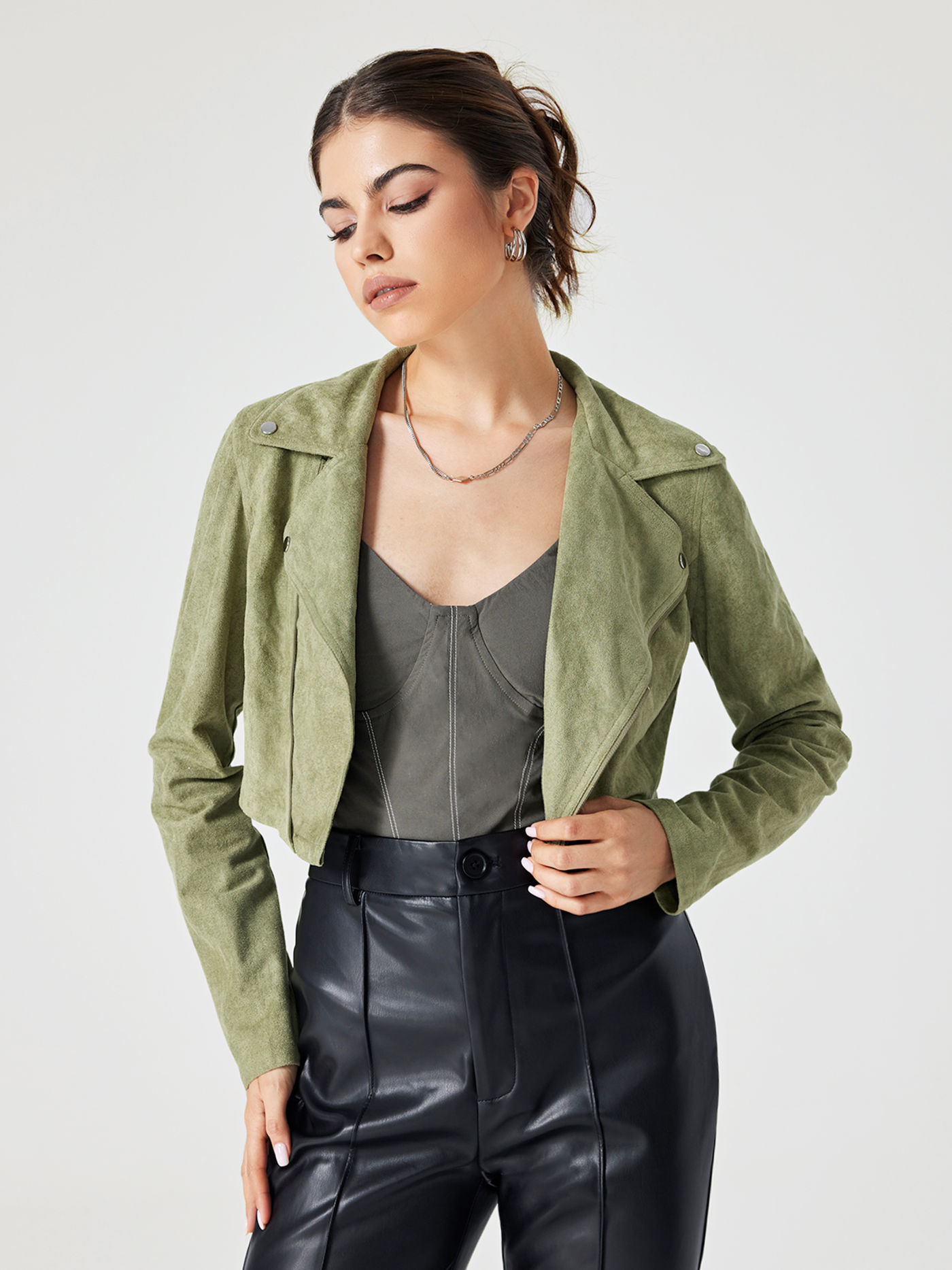 Solid Faux Suede Cropped Jacket
