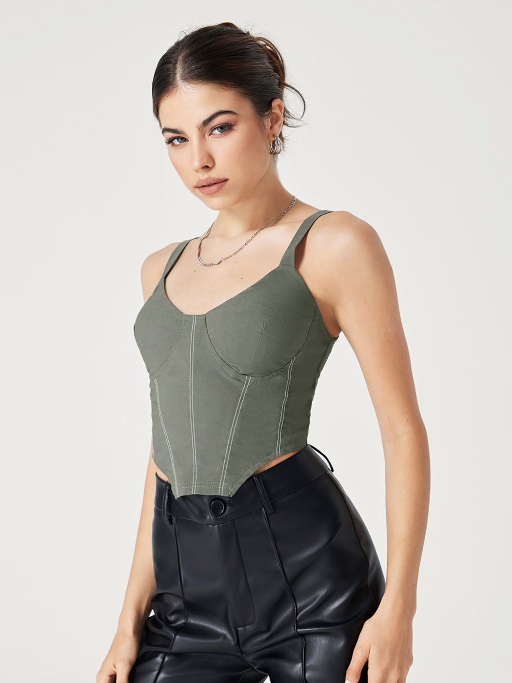 Solid Zipper Corset Top