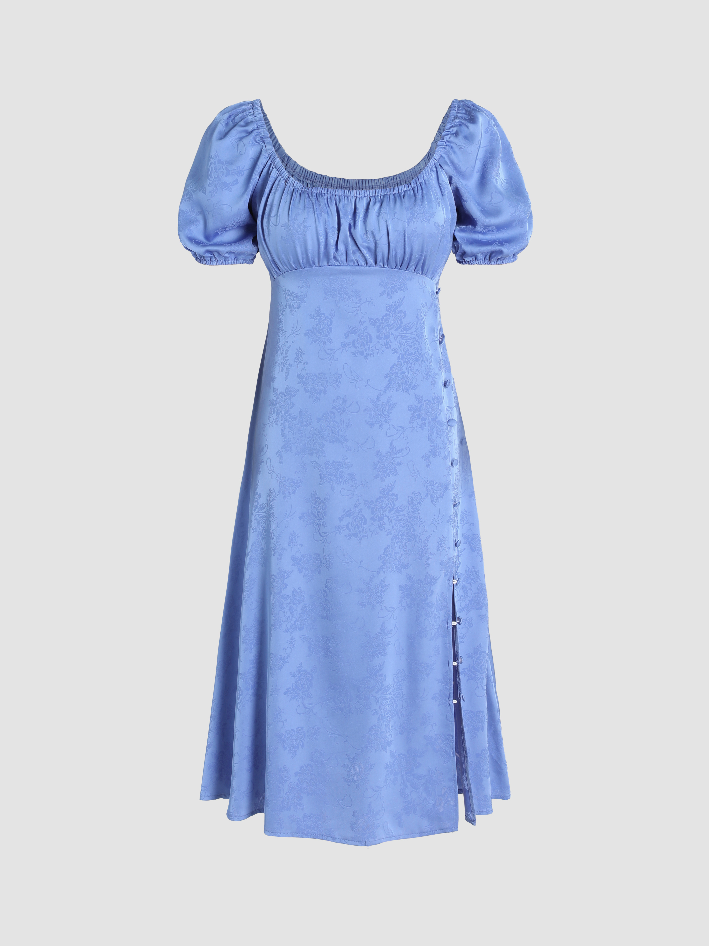 Floral Jacquard Button Slit Dress Cider