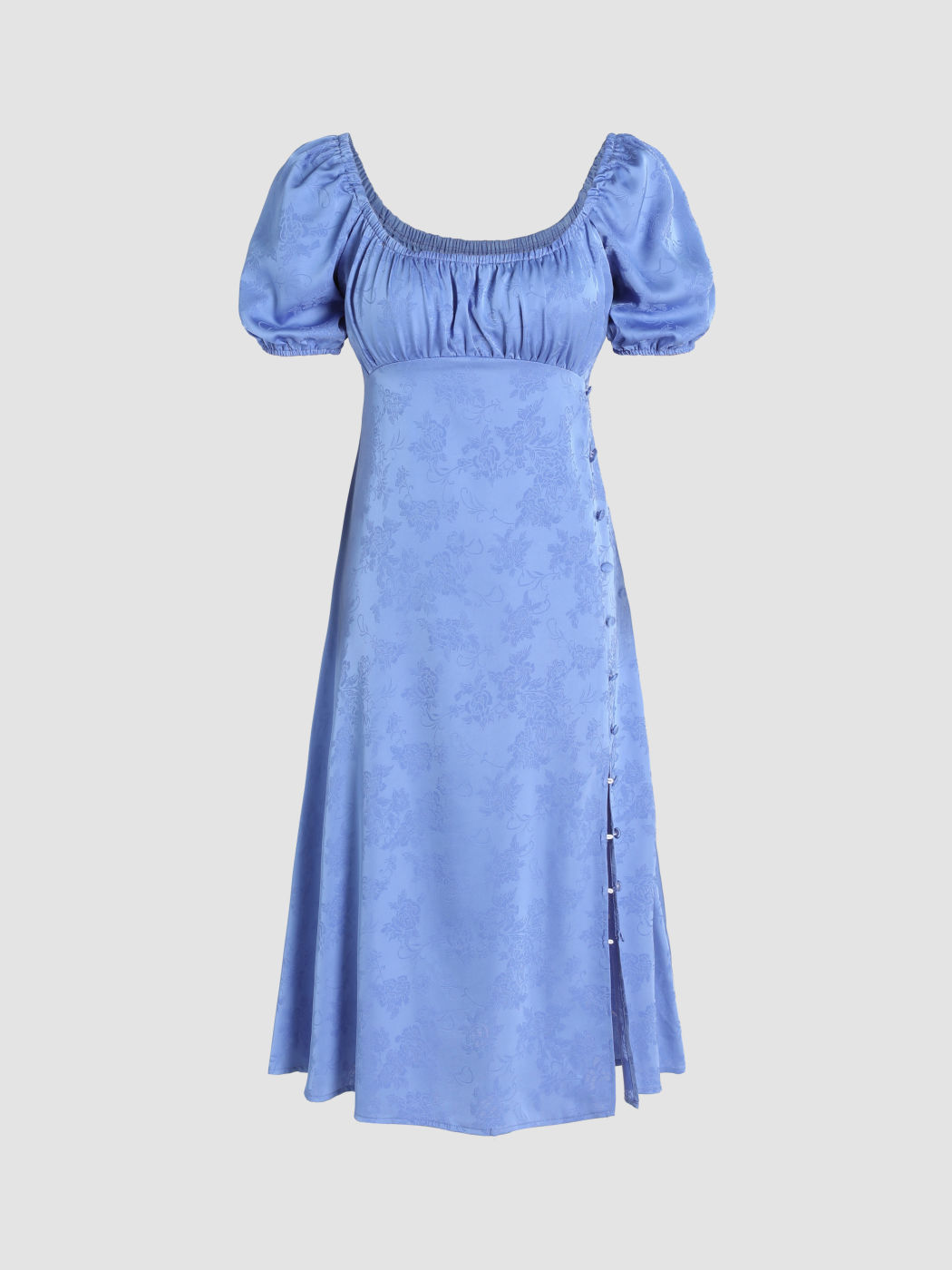 Abito a spacco con bottoni jacquard floreale