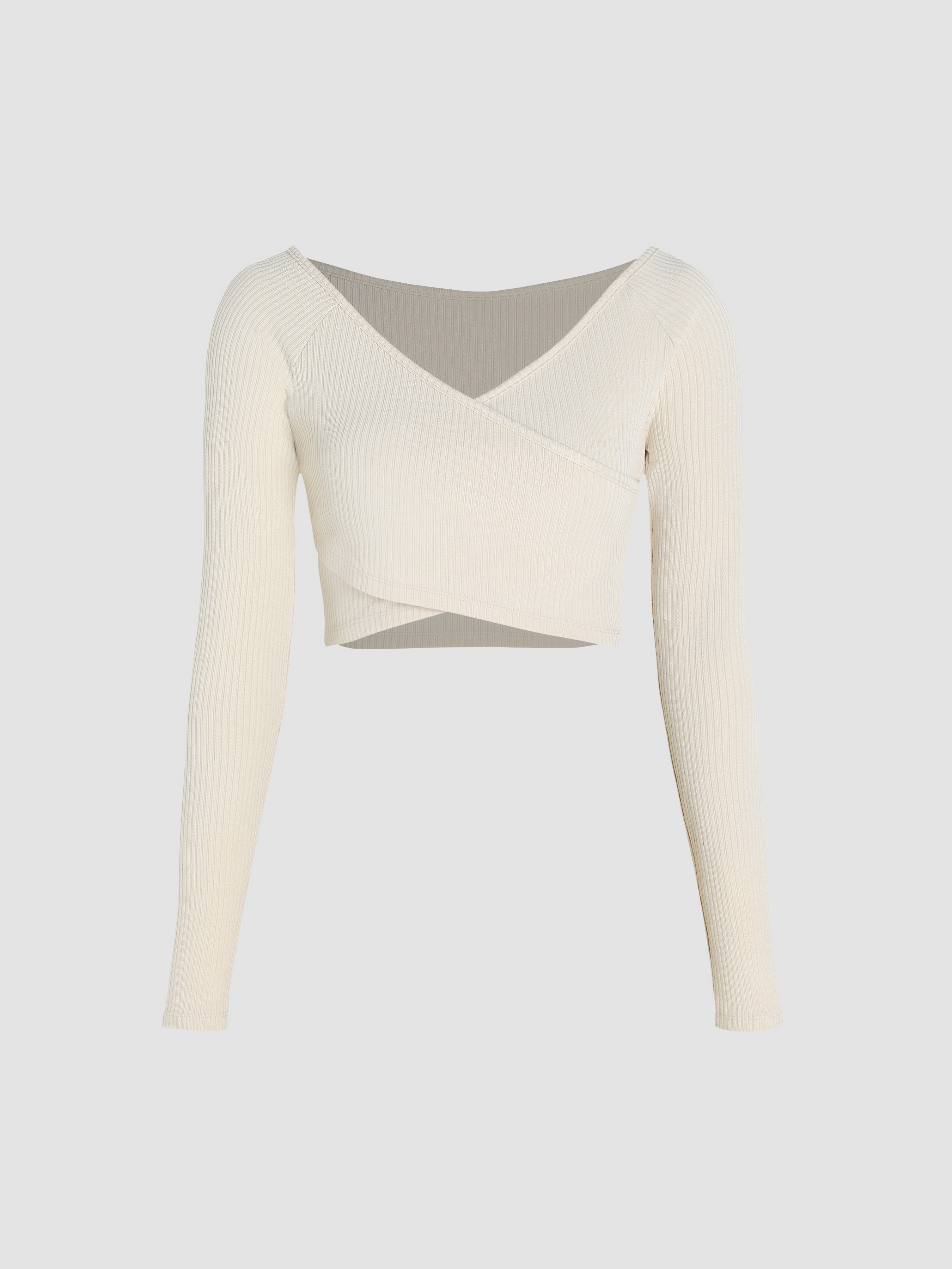 Knit Fabric Rib Cross Wrap Crop Top For Daily Casual Exhibition Coffee Shop