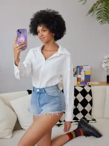 White Solid Oversized Shirt