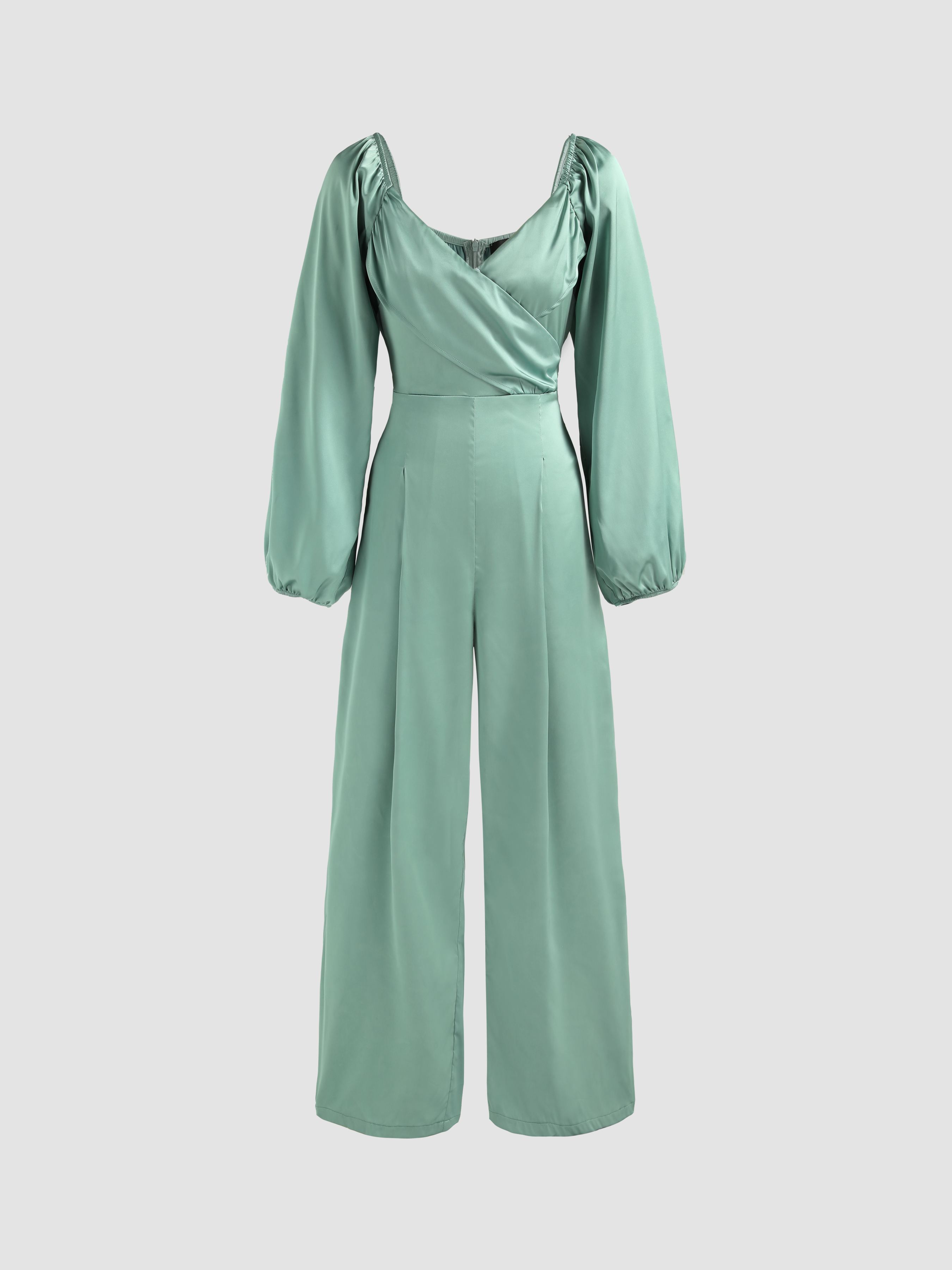 Solid Satin Lantern Sleeve Jumpsuit Cider
