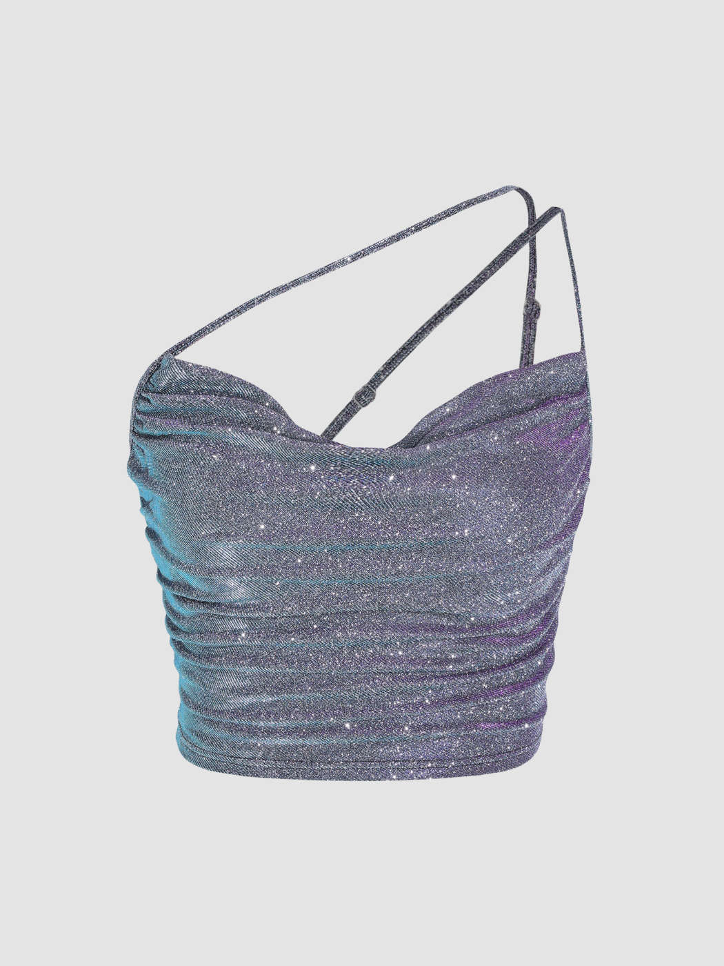 Glitter Ruched Cowl Neck Tank Top - Cider