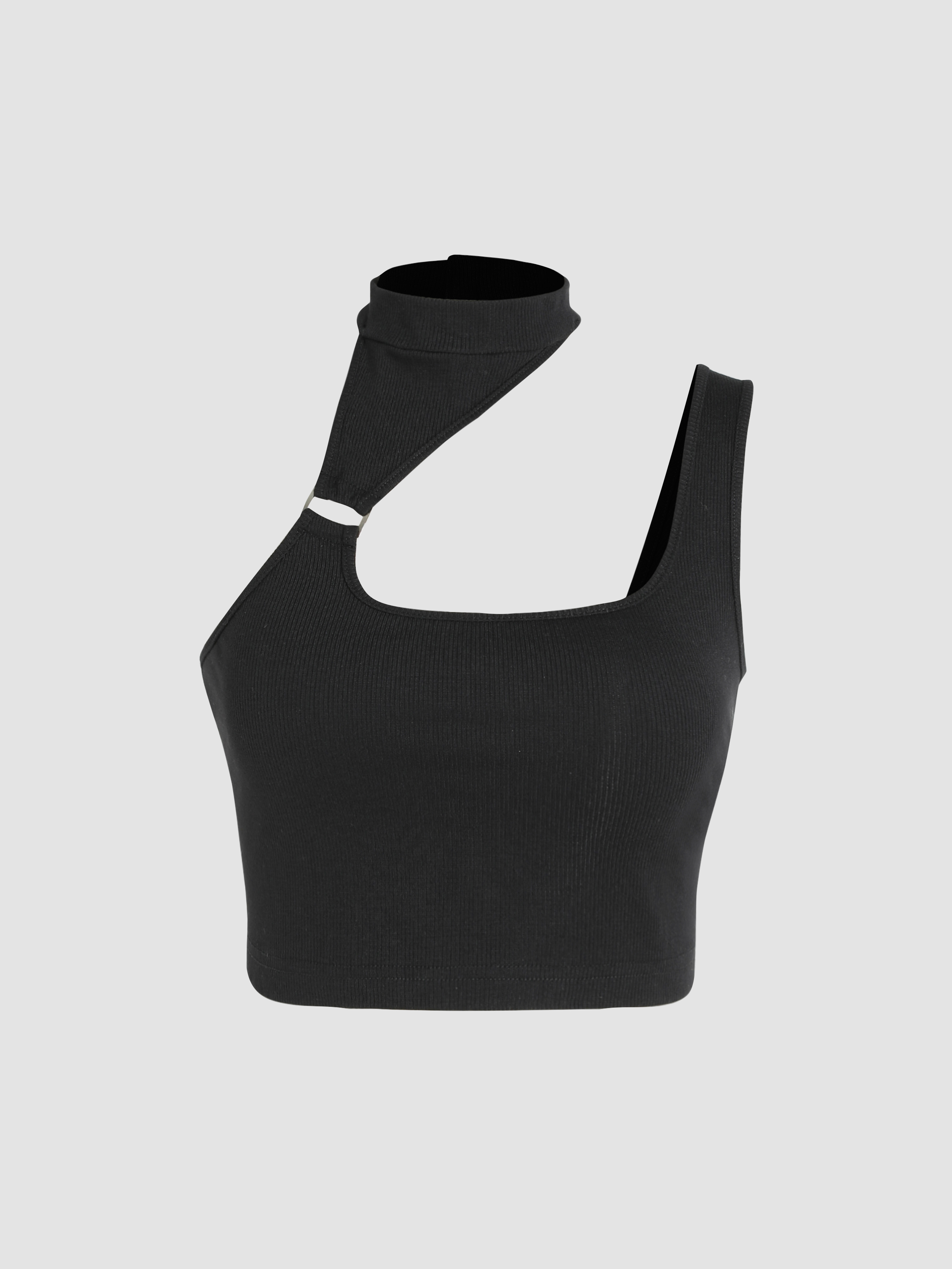 CIDER Mesh Asymmetrical Neck Crop Top - Stretchy Bodycon Top For Women, Date Night Outfit - View #9