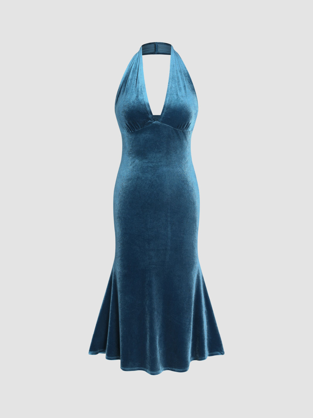 Neckholder-Midikleid aus Samt mit V-Ausschnitt