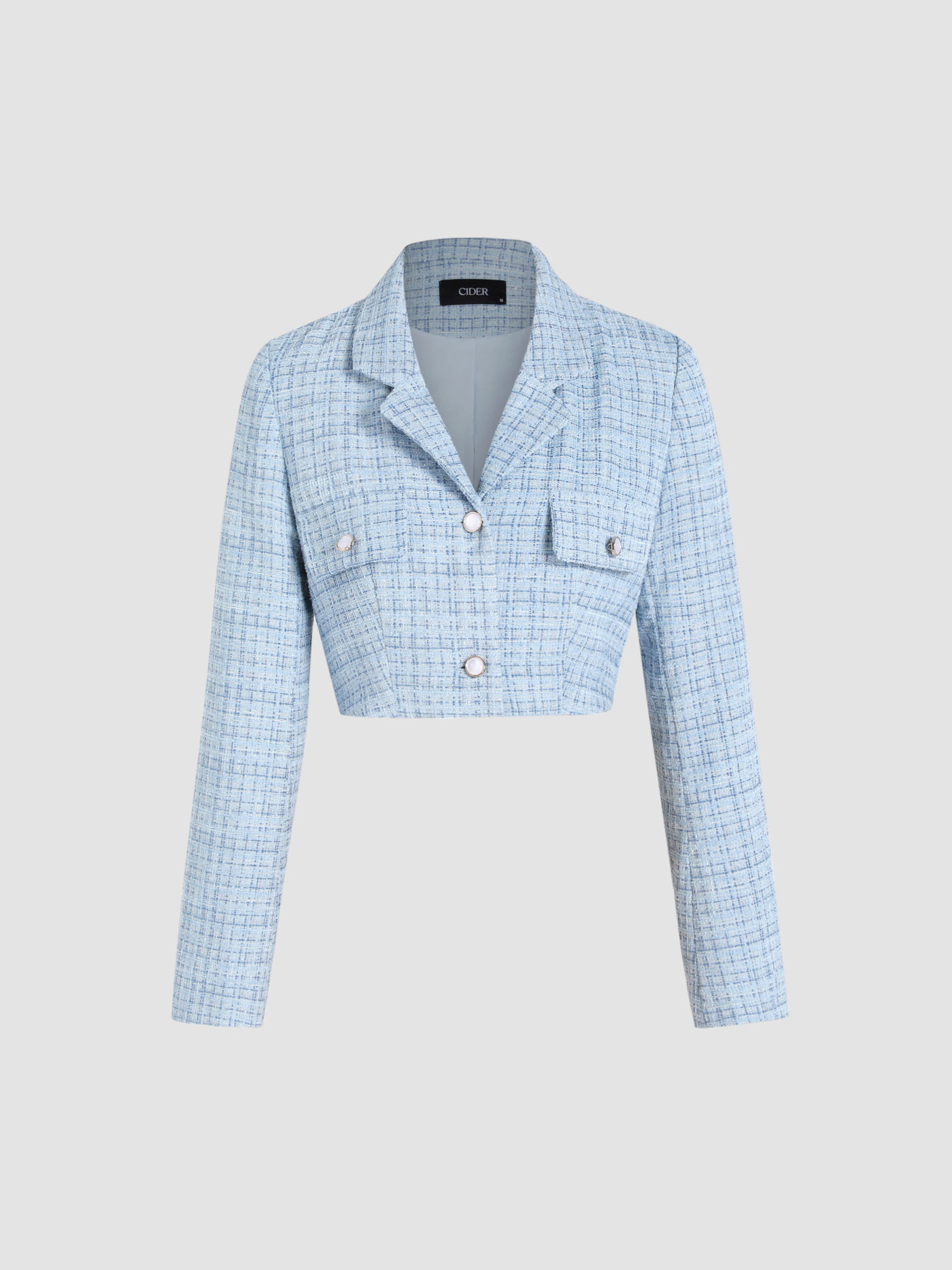 Veste Courte à Col Tweed Unie