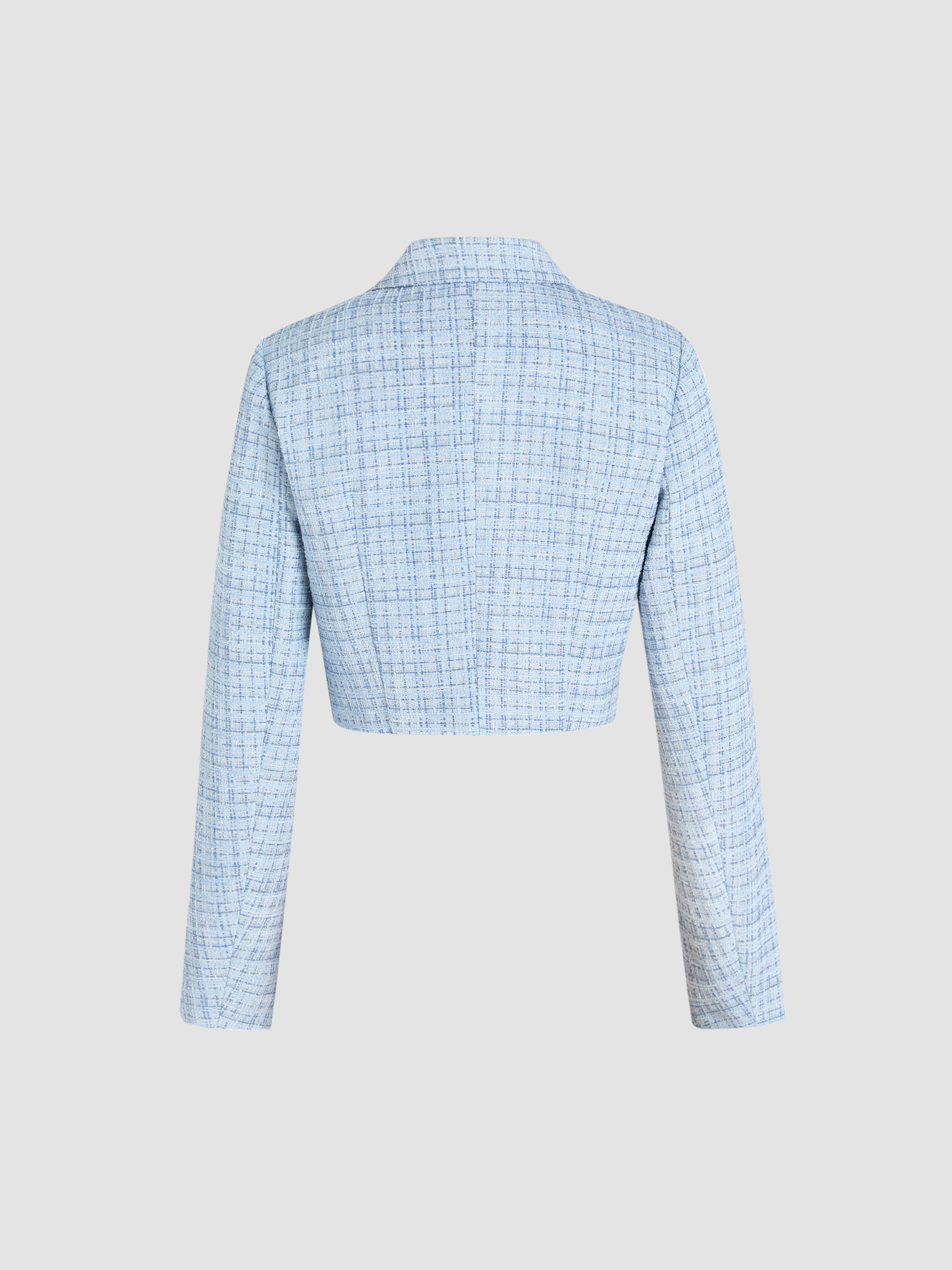 Solid Tweed Collar Cropped Jacket - Cider