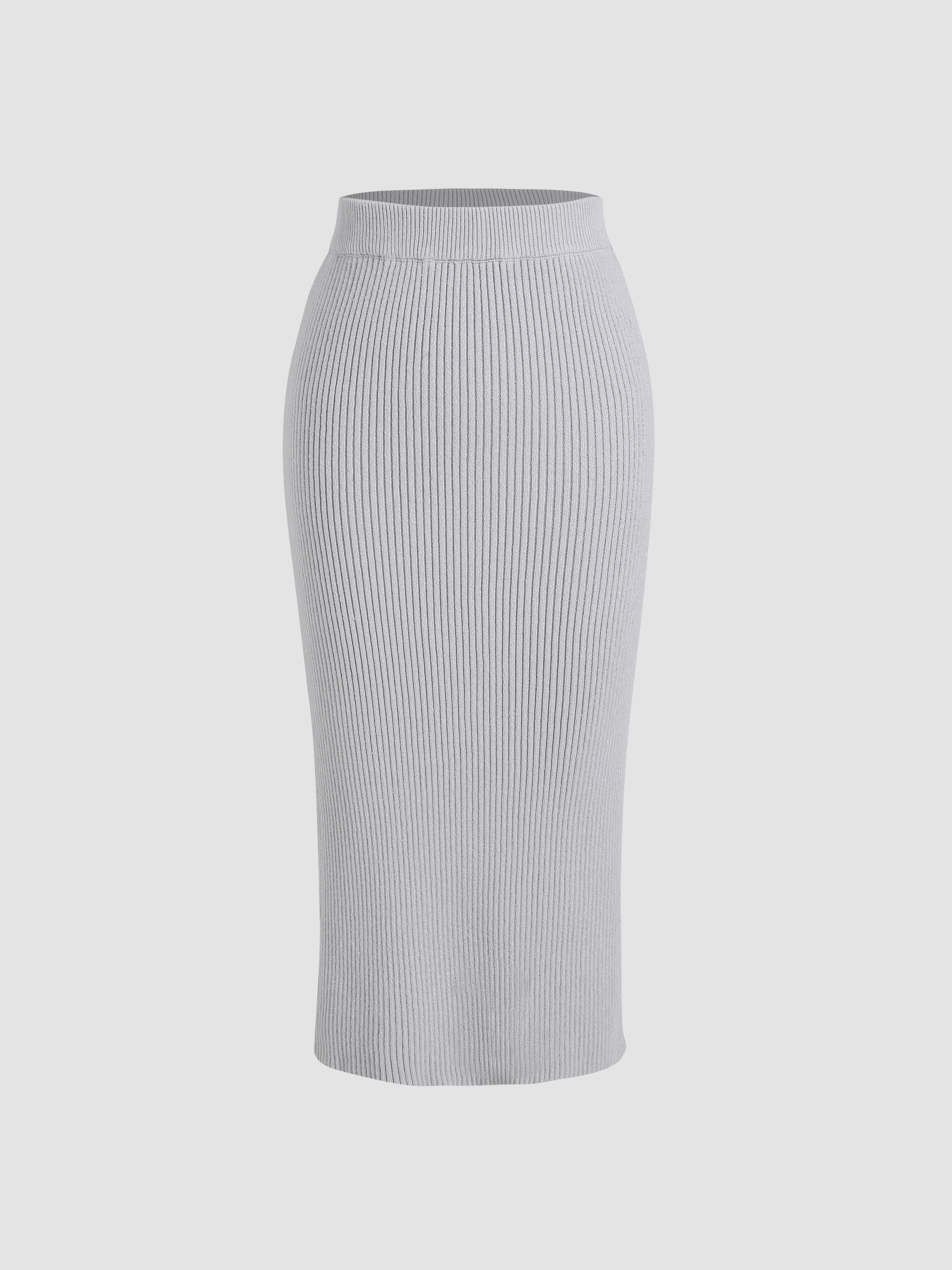 Solid Split Knitted Skirt - Cider