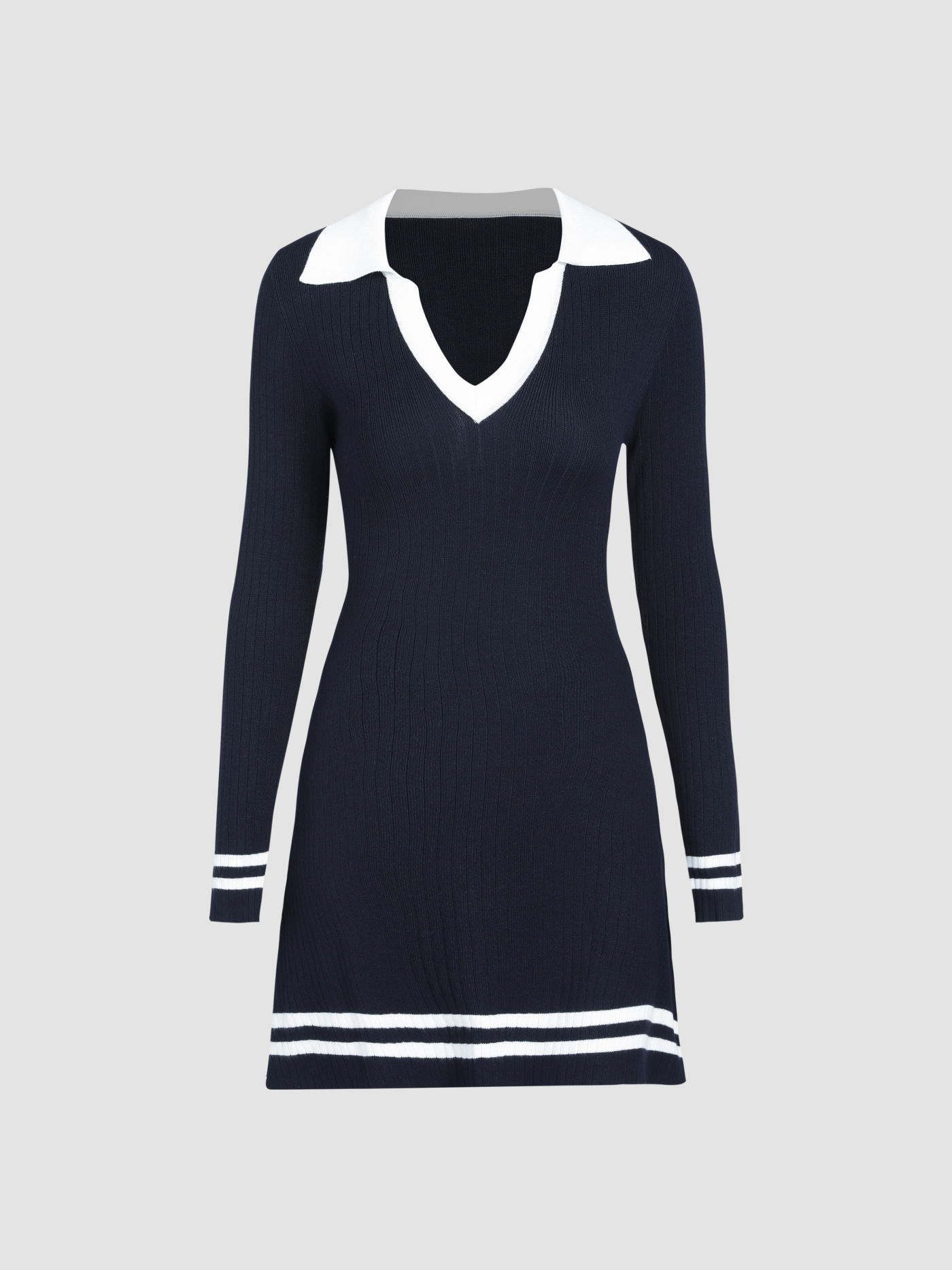 Knit Contrasting Collar Dress