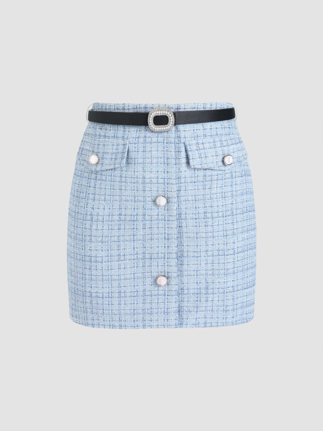 Solid Tweed Belted Skirt For Date Music Festival/Live House Coffee Shop ...