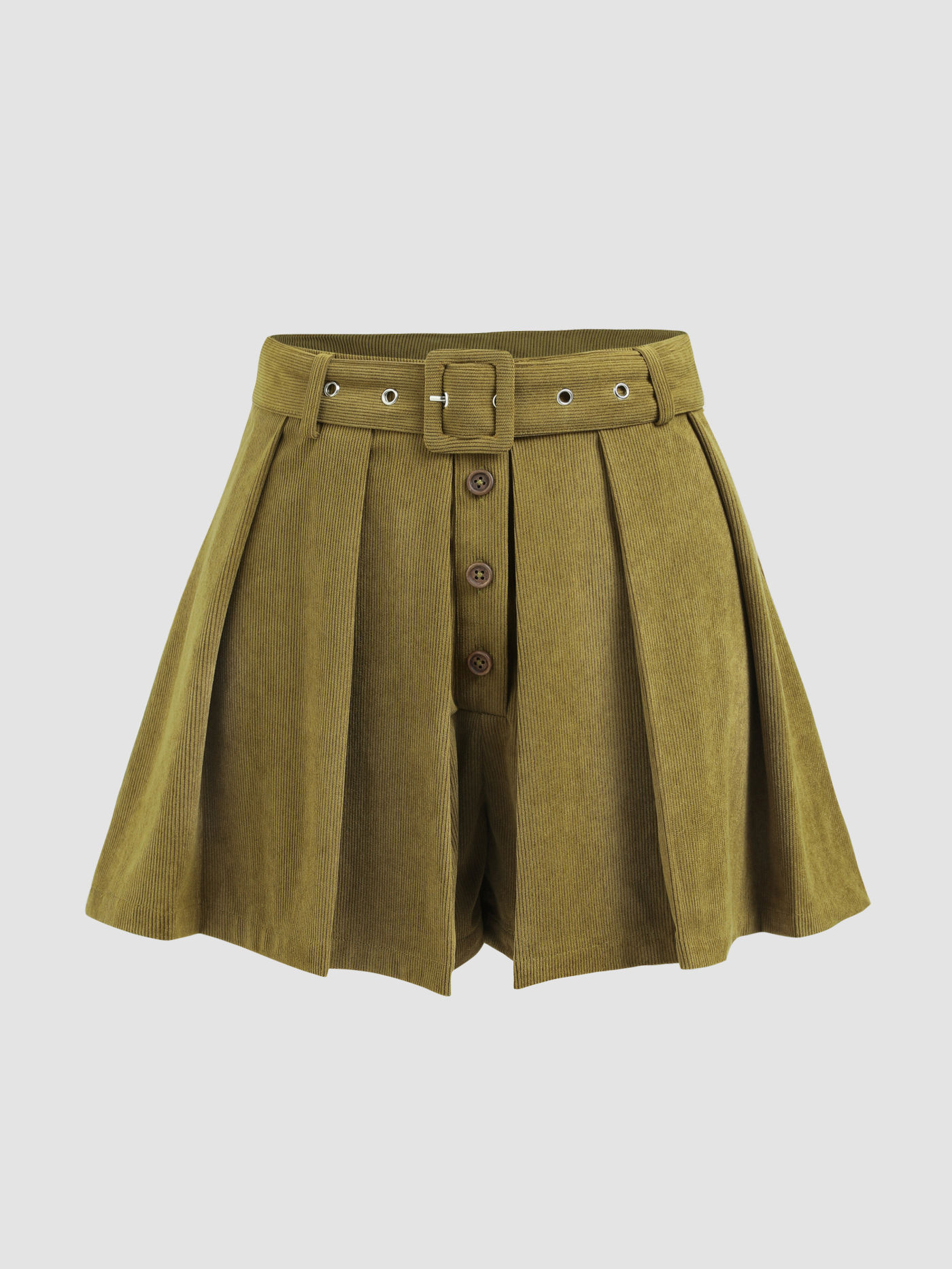 Solid Belted Pleated Mini Skort