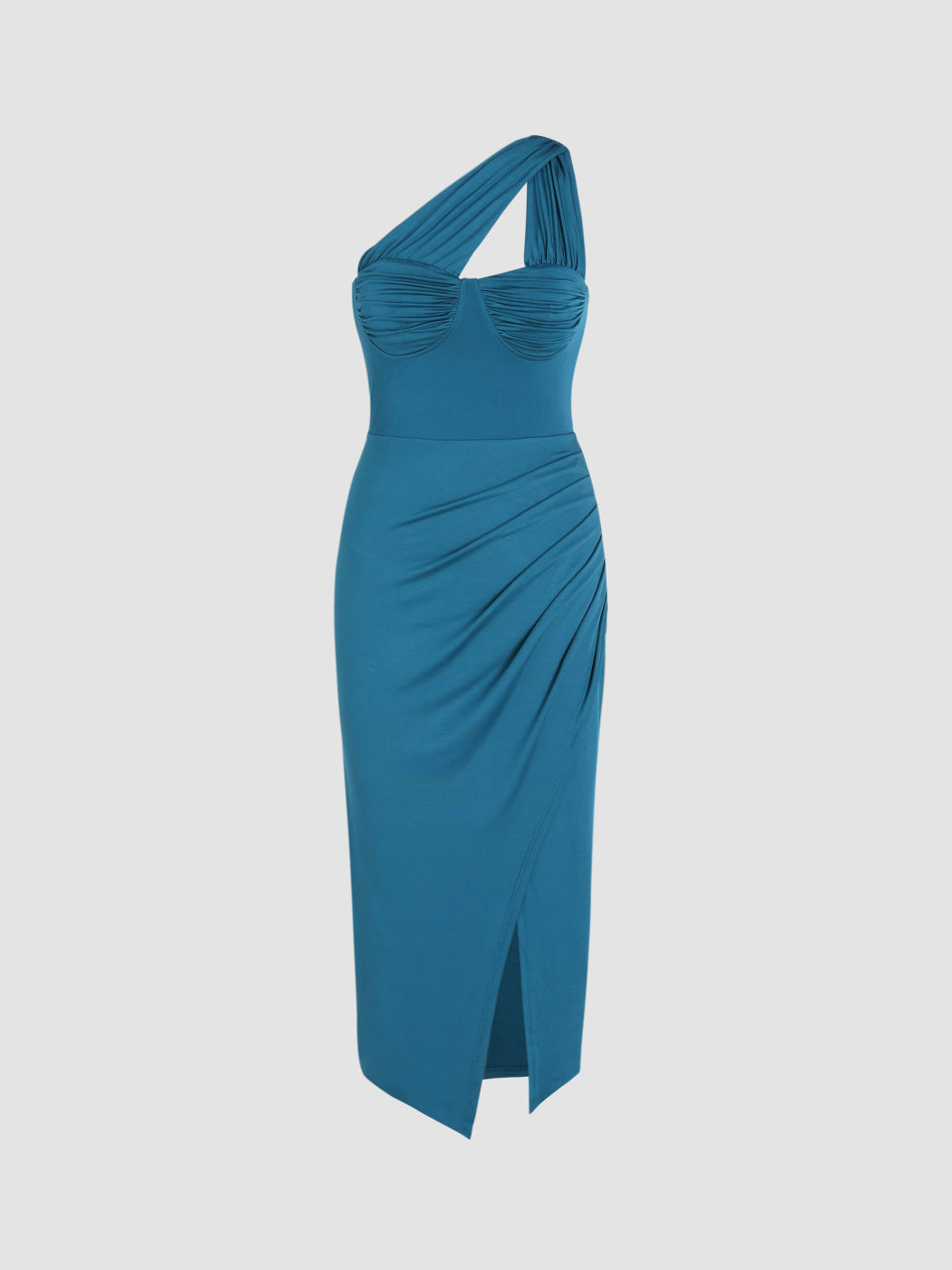 Solid One Shoulder Slit Dress