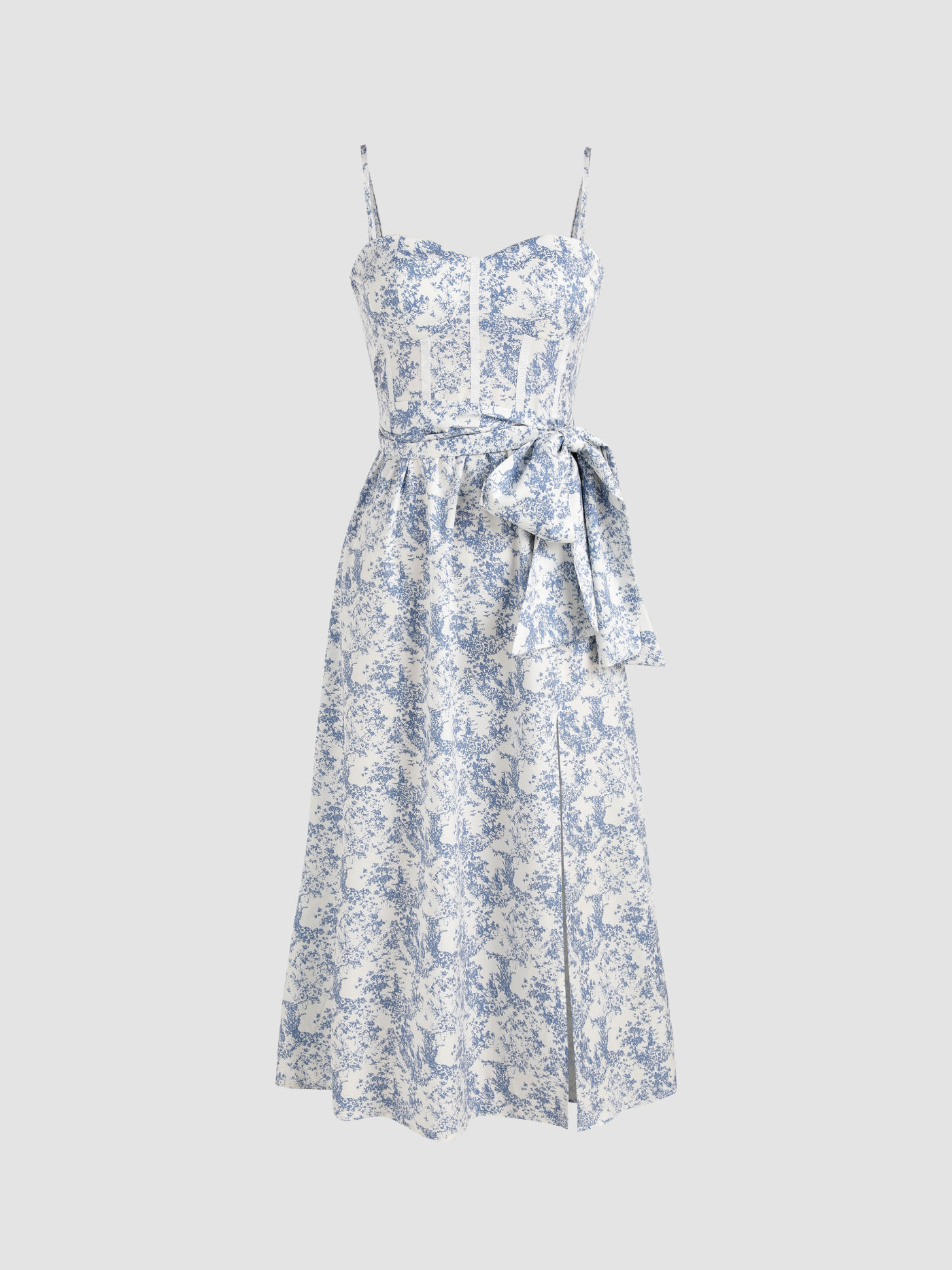 Toile de Jouy Slit Bowknot Cami Dress