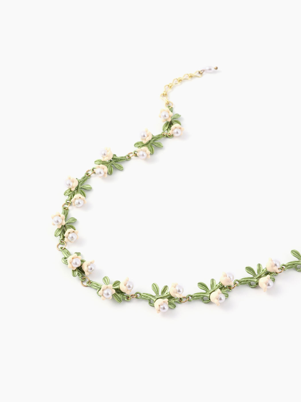 Faux Pearl Flowers & Leaves Necklace Cider