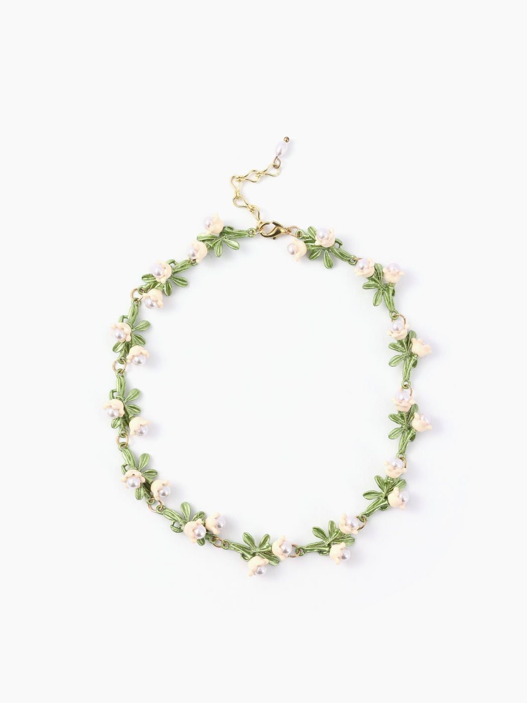 Faux Pearl Flowers & Leaves Necklace Cider