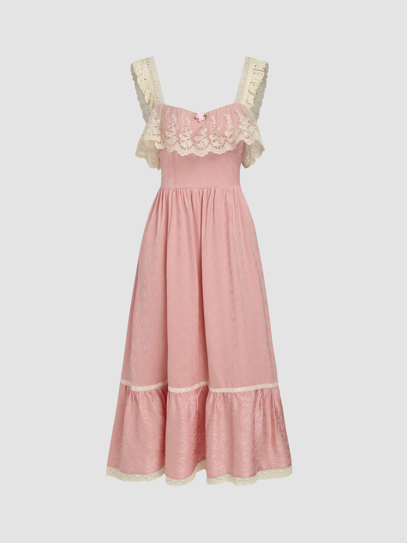 Antique Twirl Lace Trim Long Dress
