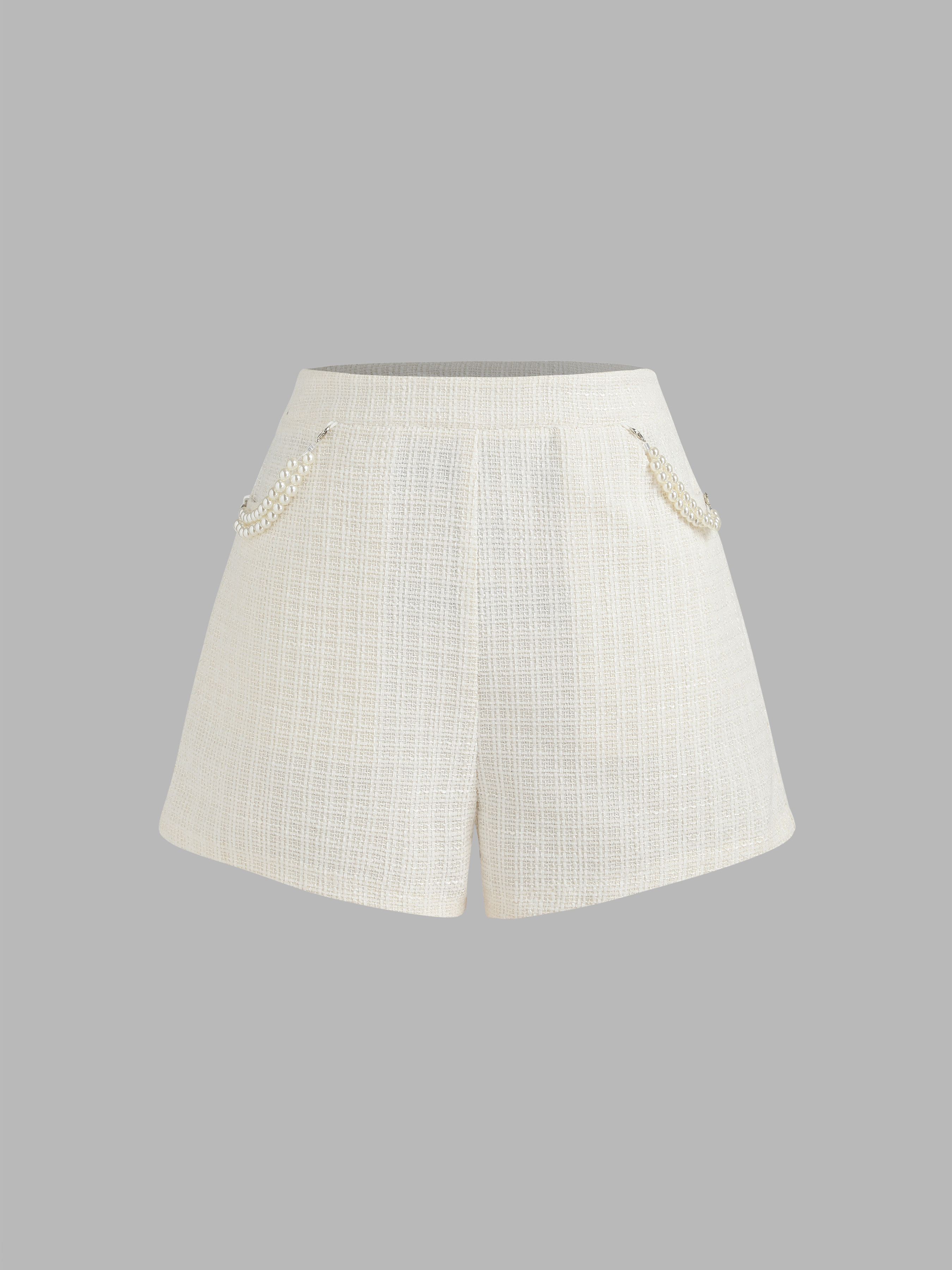 Solid Tweed Faux Pearl Shorts - Cider