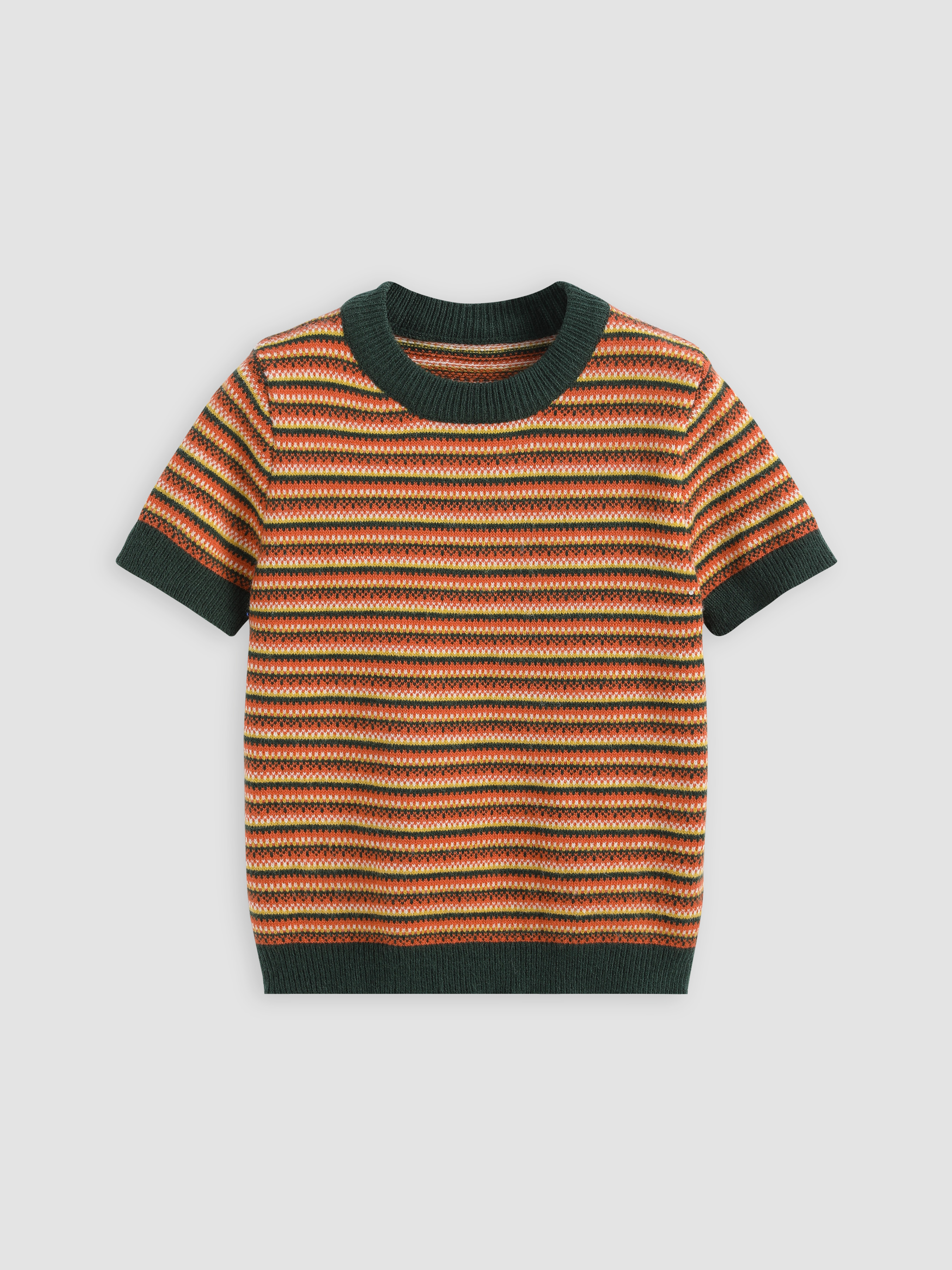 Knit Fabric Striped Knitted Short Sleeve Top For Picnic School Work Holiday