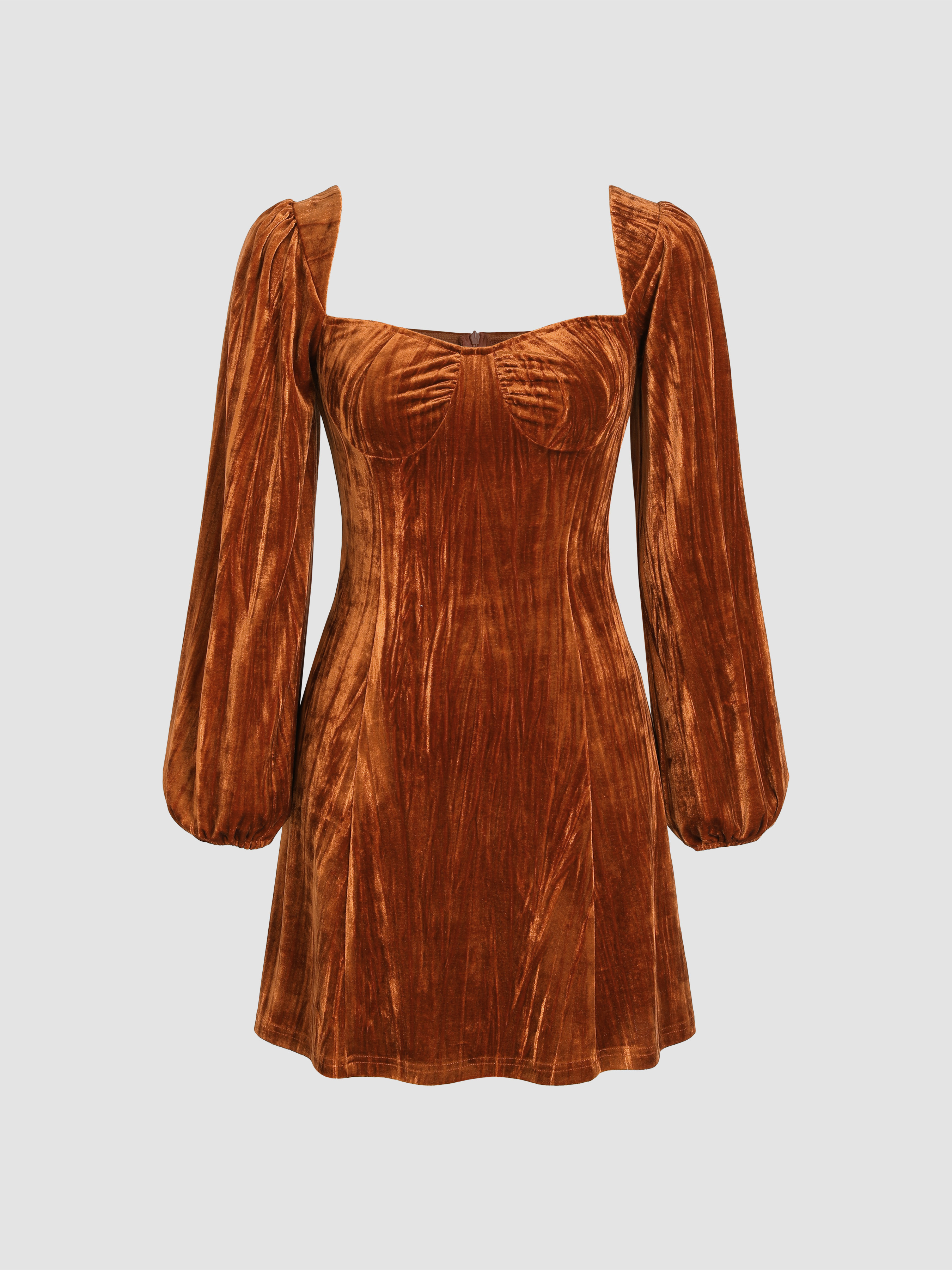 Halloween Silk Solid Velvet Long Sleeve Mini Dress For Coffee Shop Date