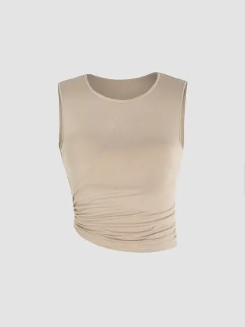  Einfarbiges Gerafftes Crop Tank Top