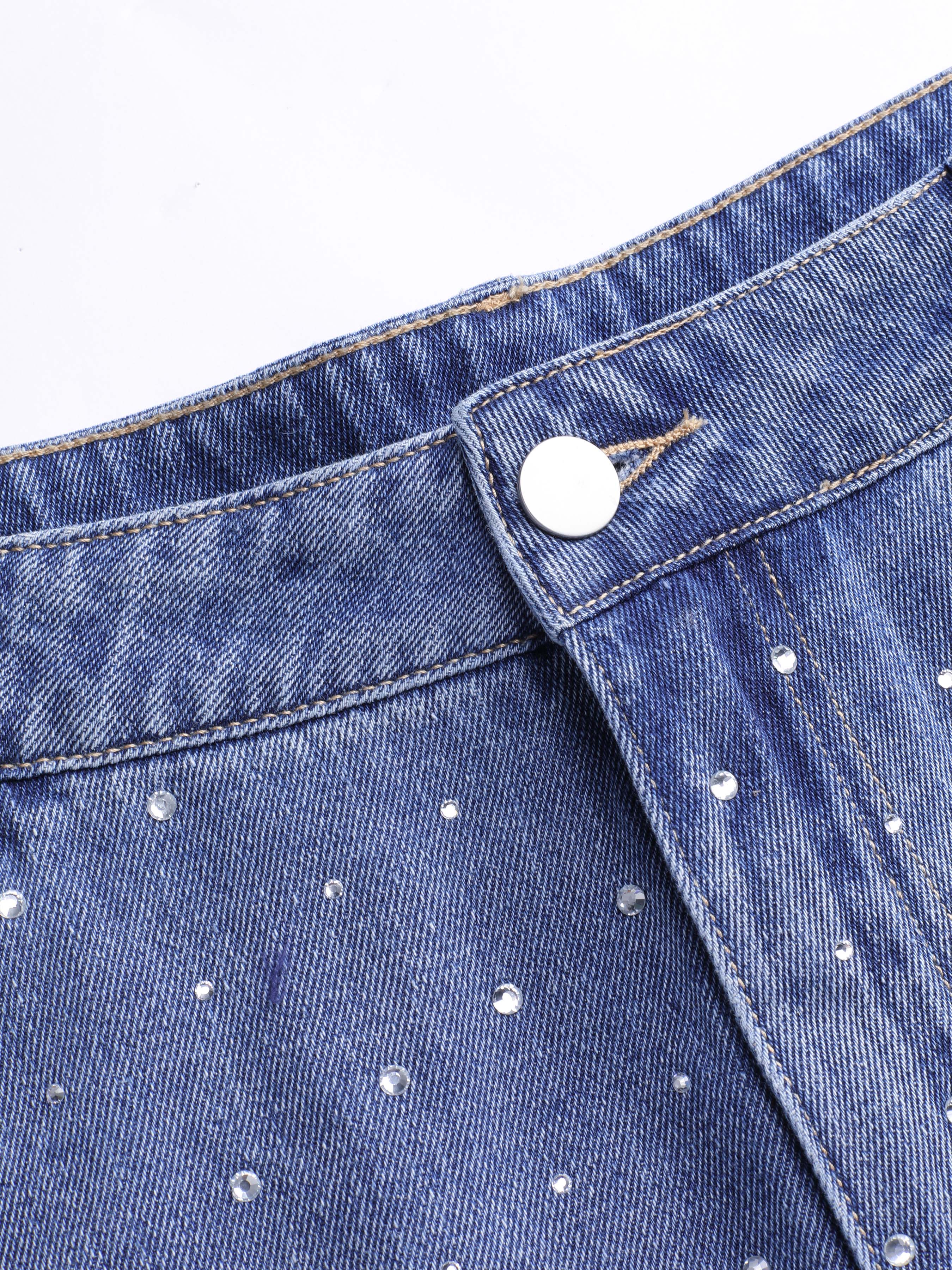 Denim Rhinestone Straight Denim Jeans Curve & Plus For
